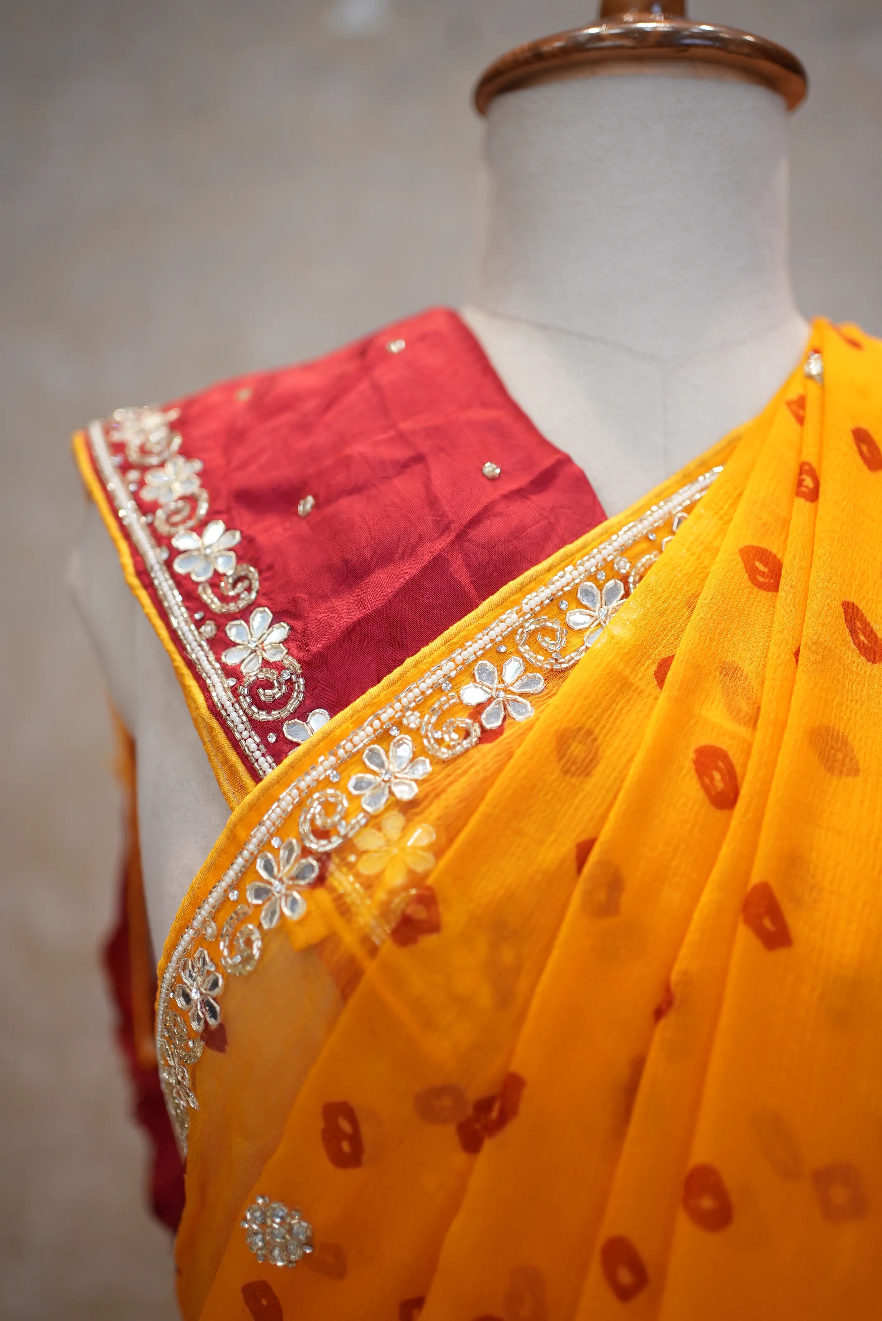 Hand Bandhej Pure Chiffon Saree with Elegant Handwork