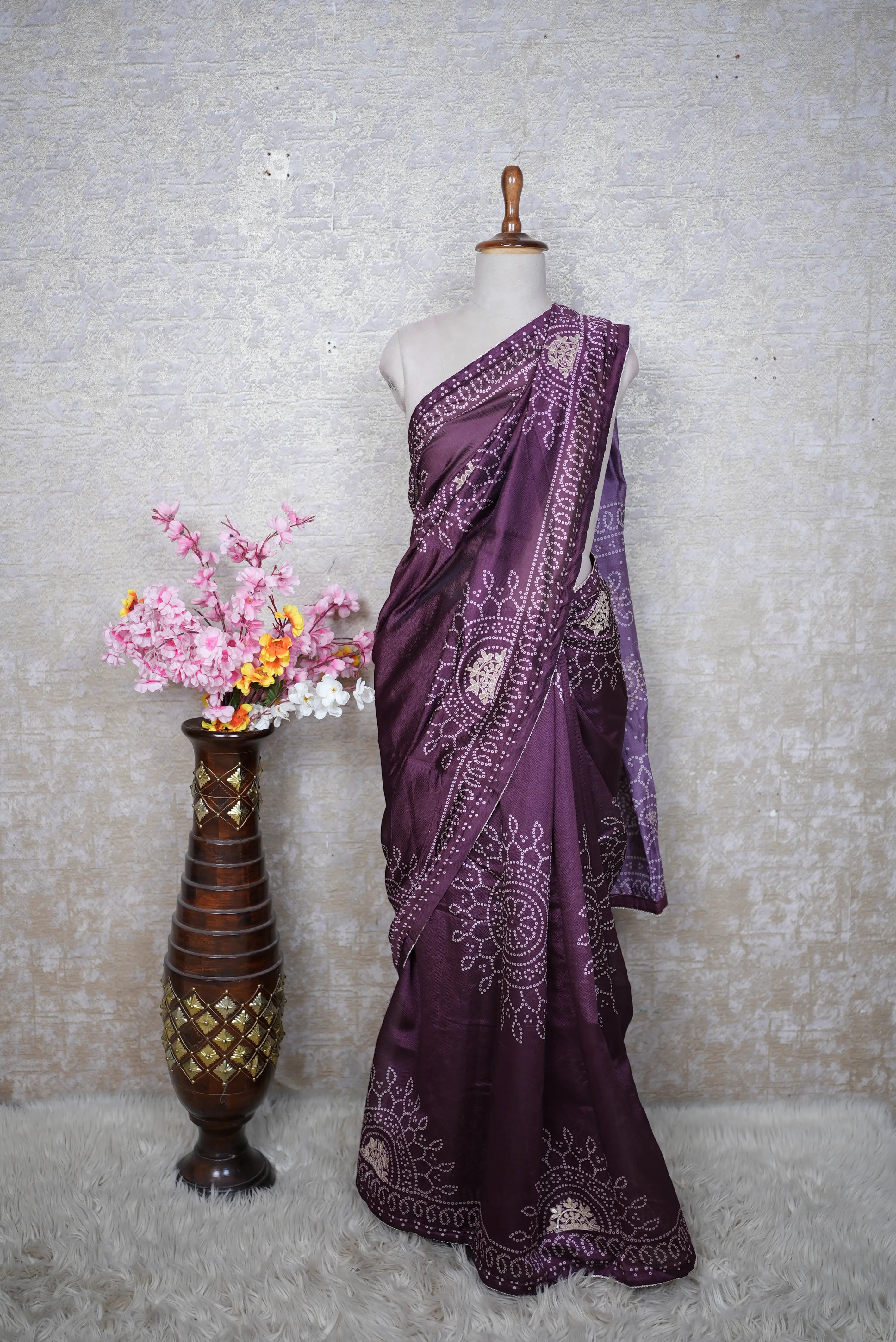 Pure Fabiana Bandhej Saree with Gota Patti Work (With Running Blouse)