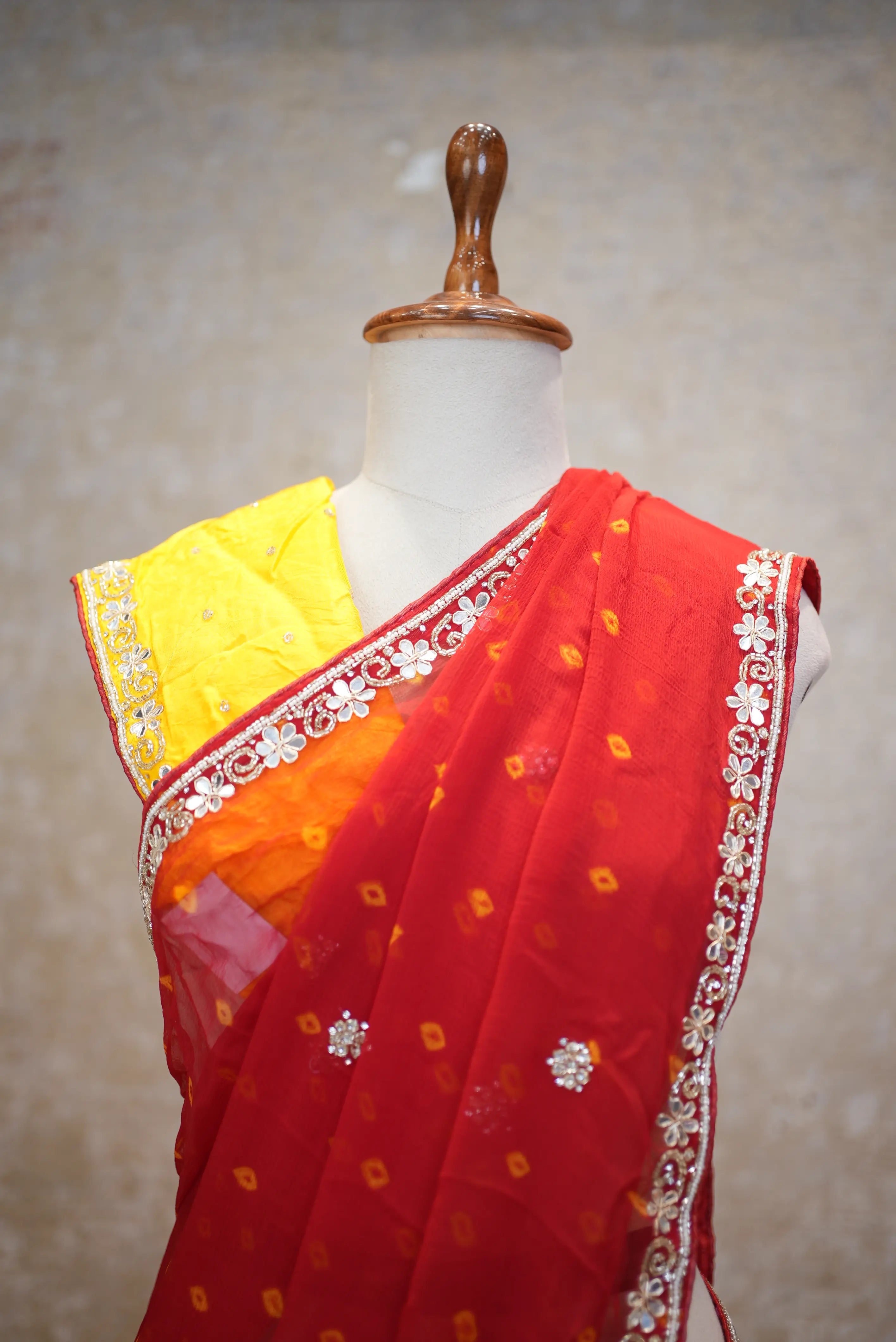 Hand Bandhej Pure Chiffon Saree with Elegant Handwork