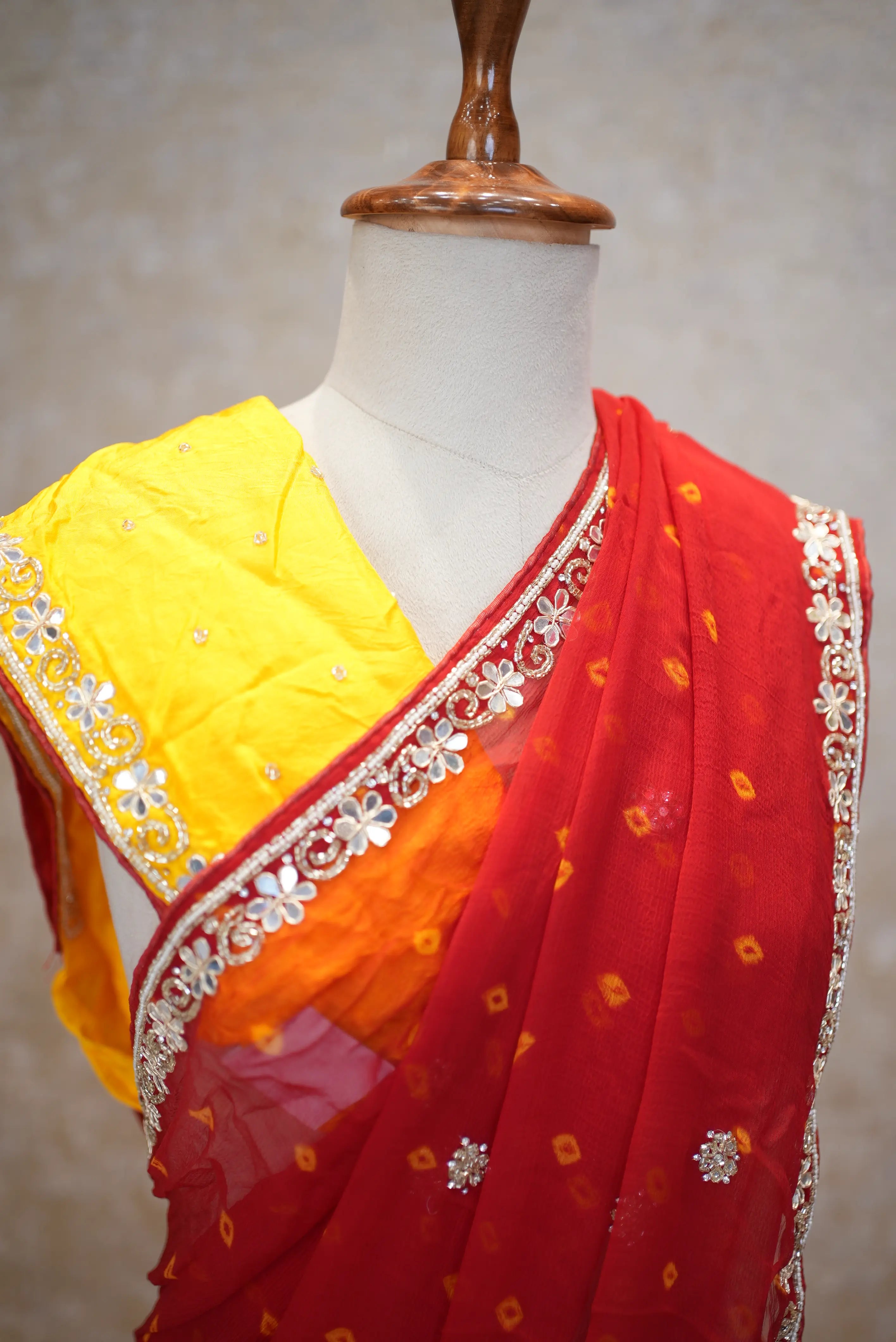 Hand Bandhej Pure Chiffon Saree with Elegant Handwork