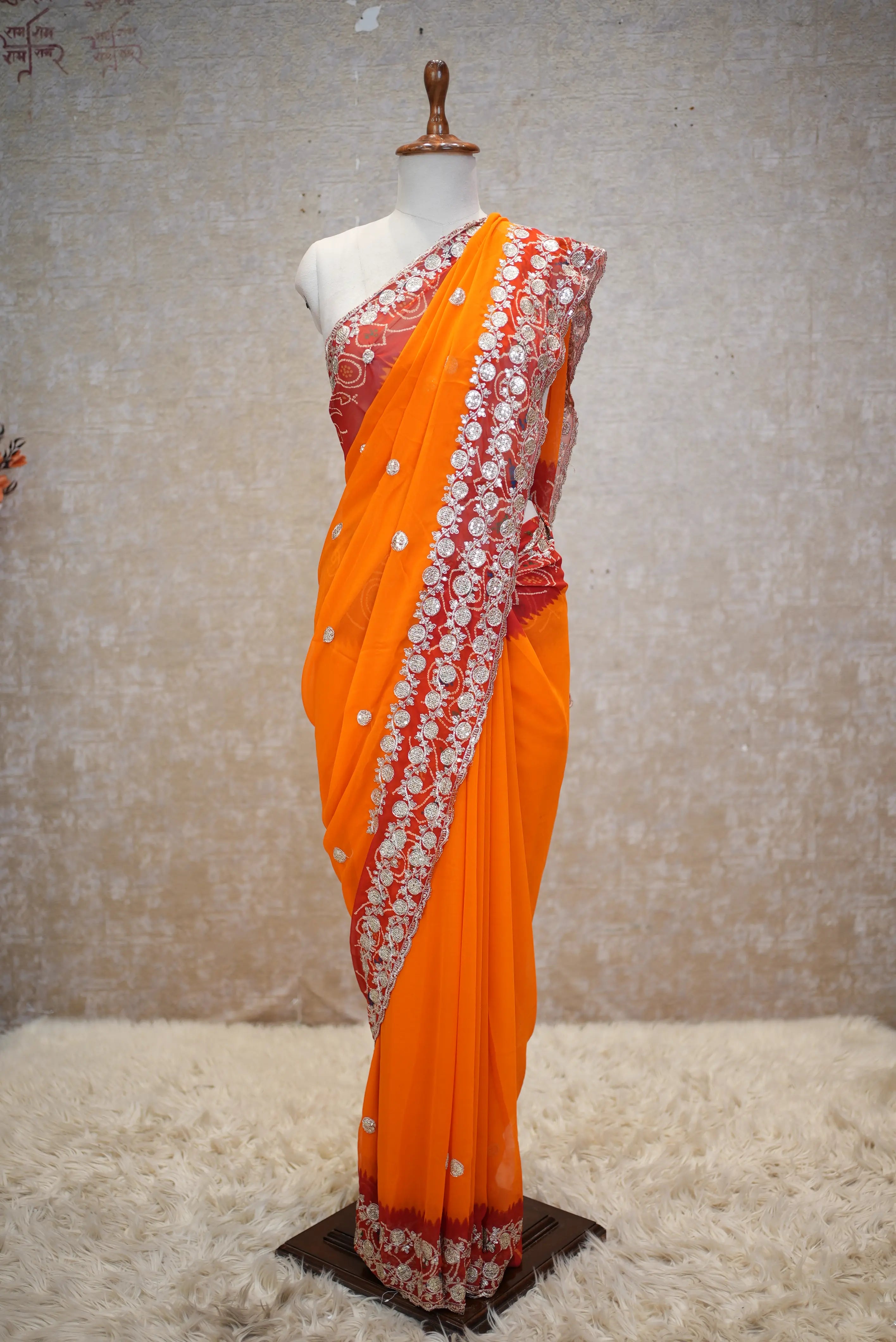 Pila Designer Saree with Elegant Silver Embroidery