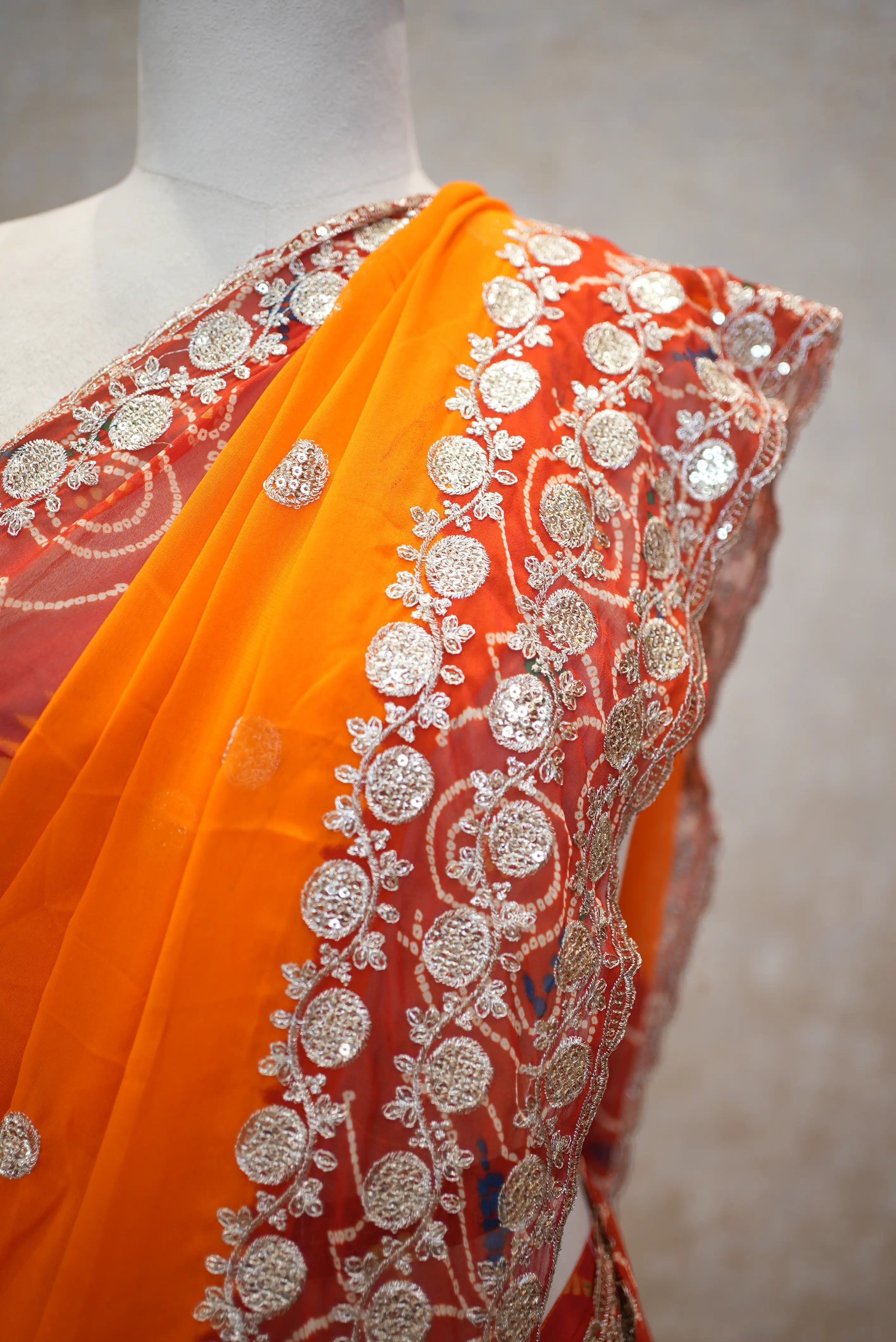 Pila Designer Saree with Elegant Silver Embroidery