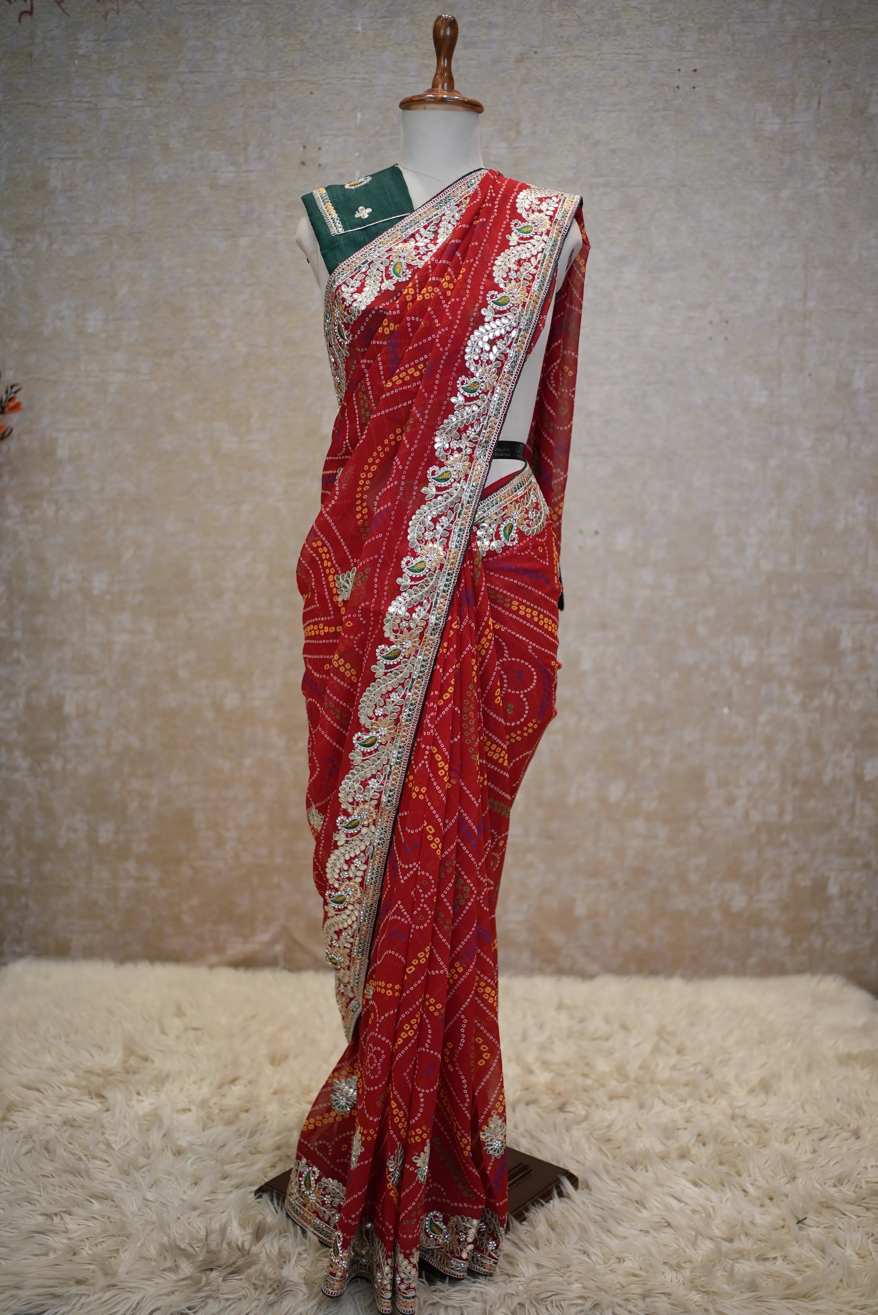 Elegant Red Bandhani Saree with Heavy Embroidery Border