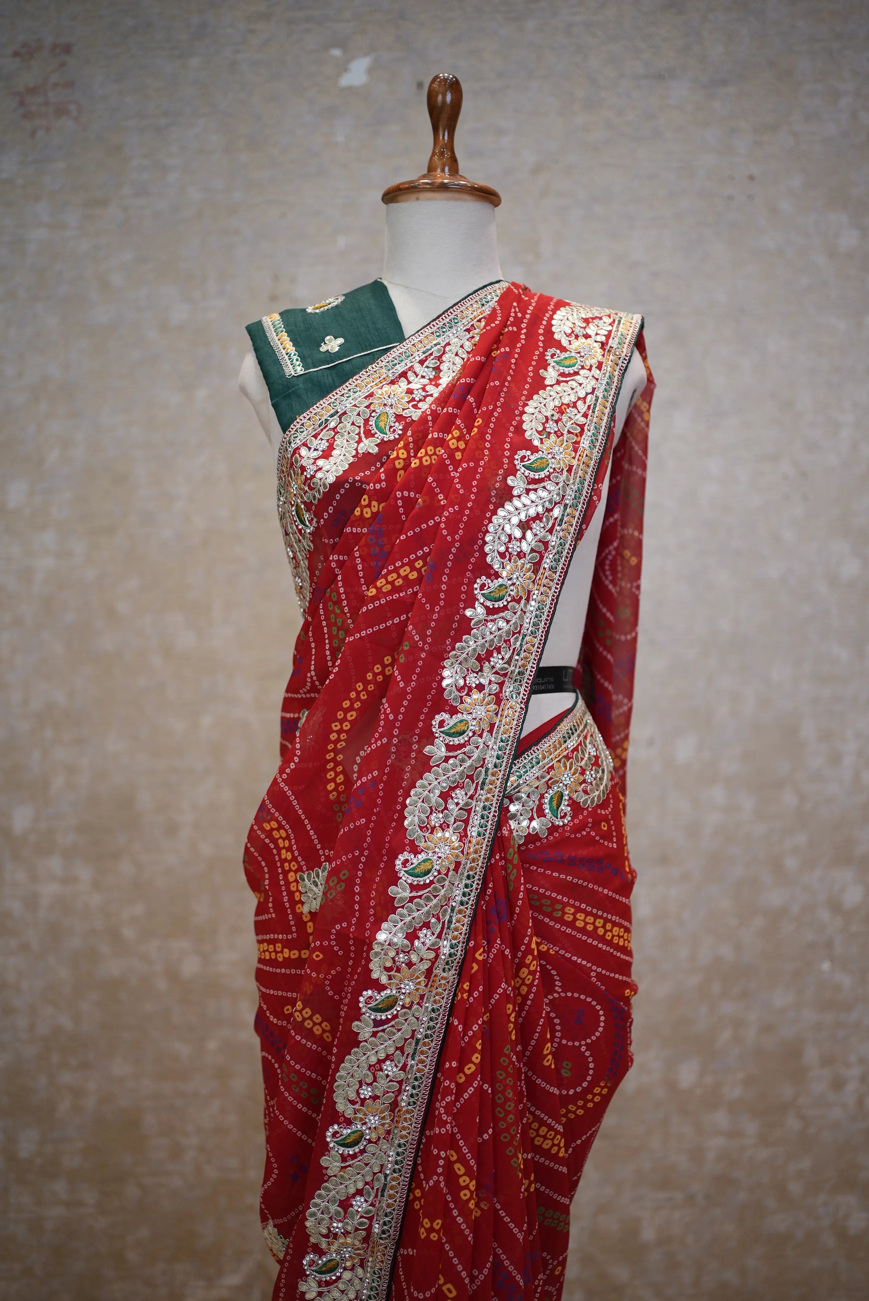 Elegant Red Bandhani Saree with Heavy Embroidery Border