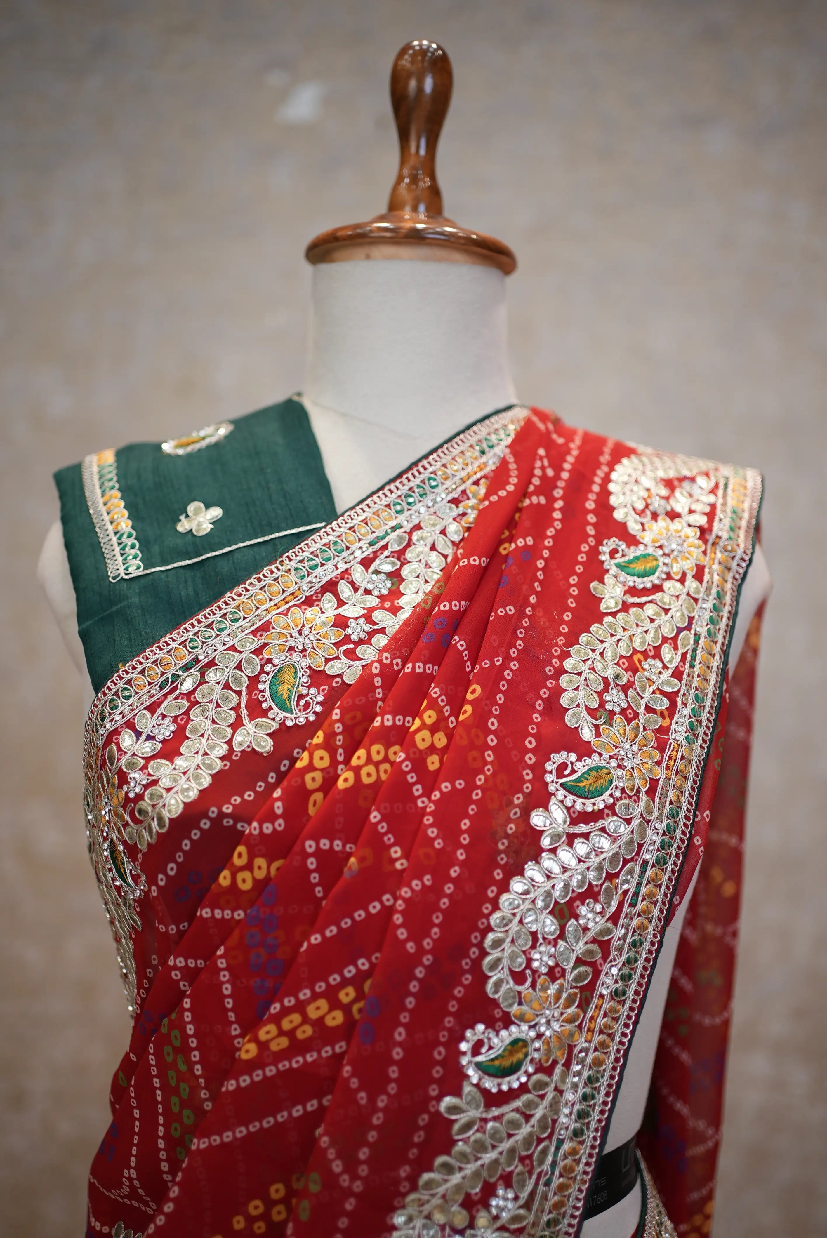 Elegant Red Bandhani Saree with Heavy Embroidery Border