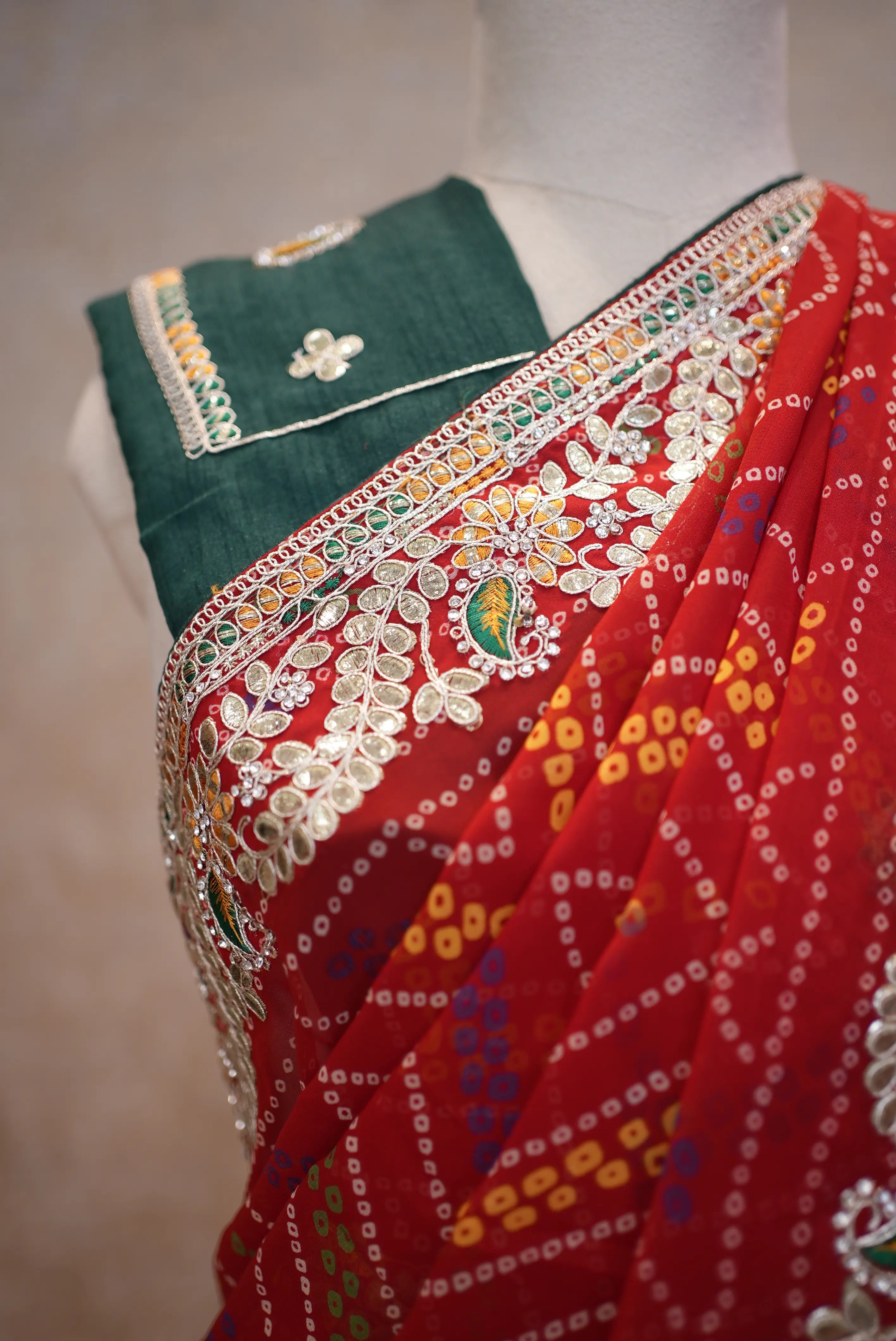 Elegant Red Bandhani Saree with Heavy Embroidery Border