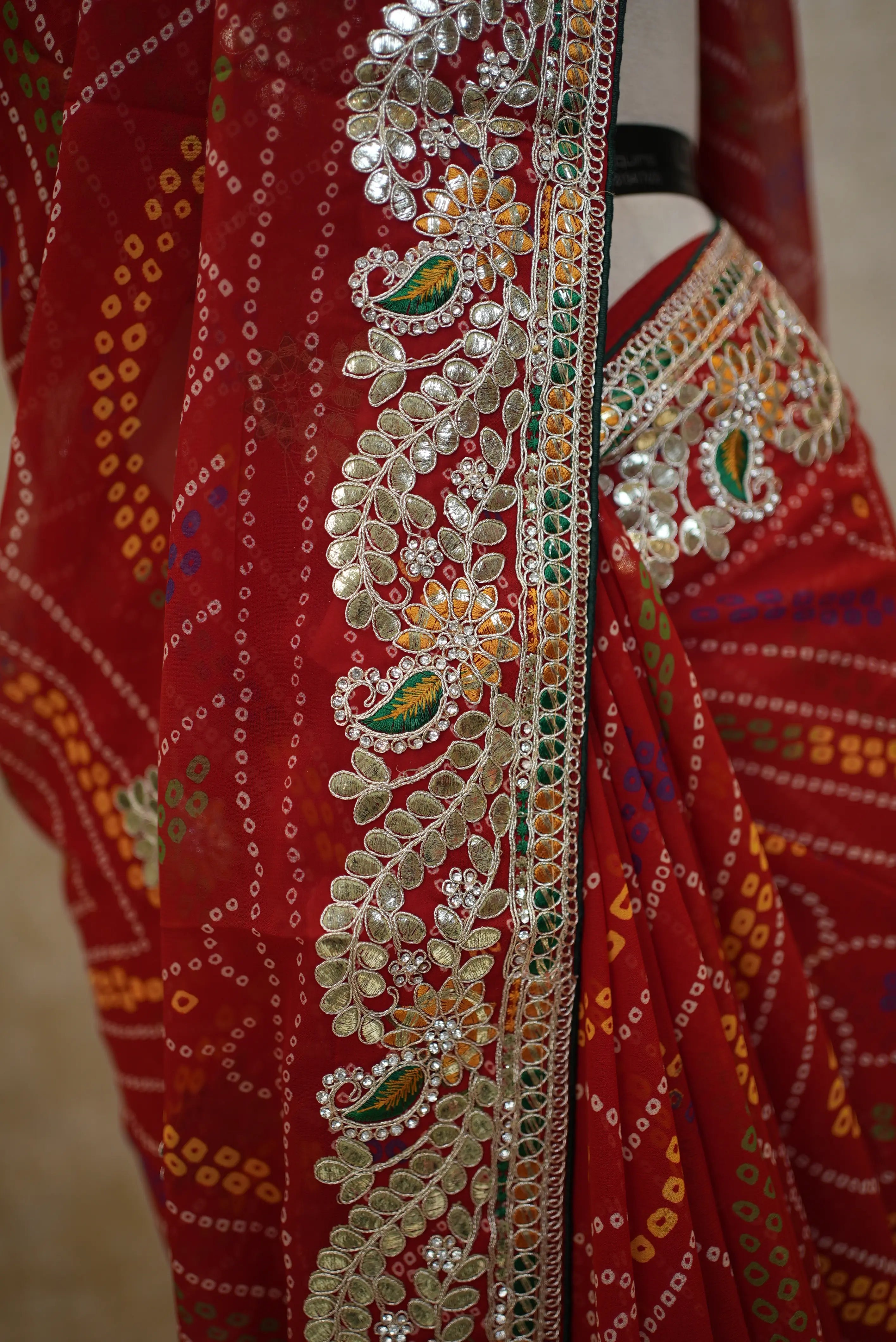 Elegant Red Bandhani Saree with Heavy Embroidery Border