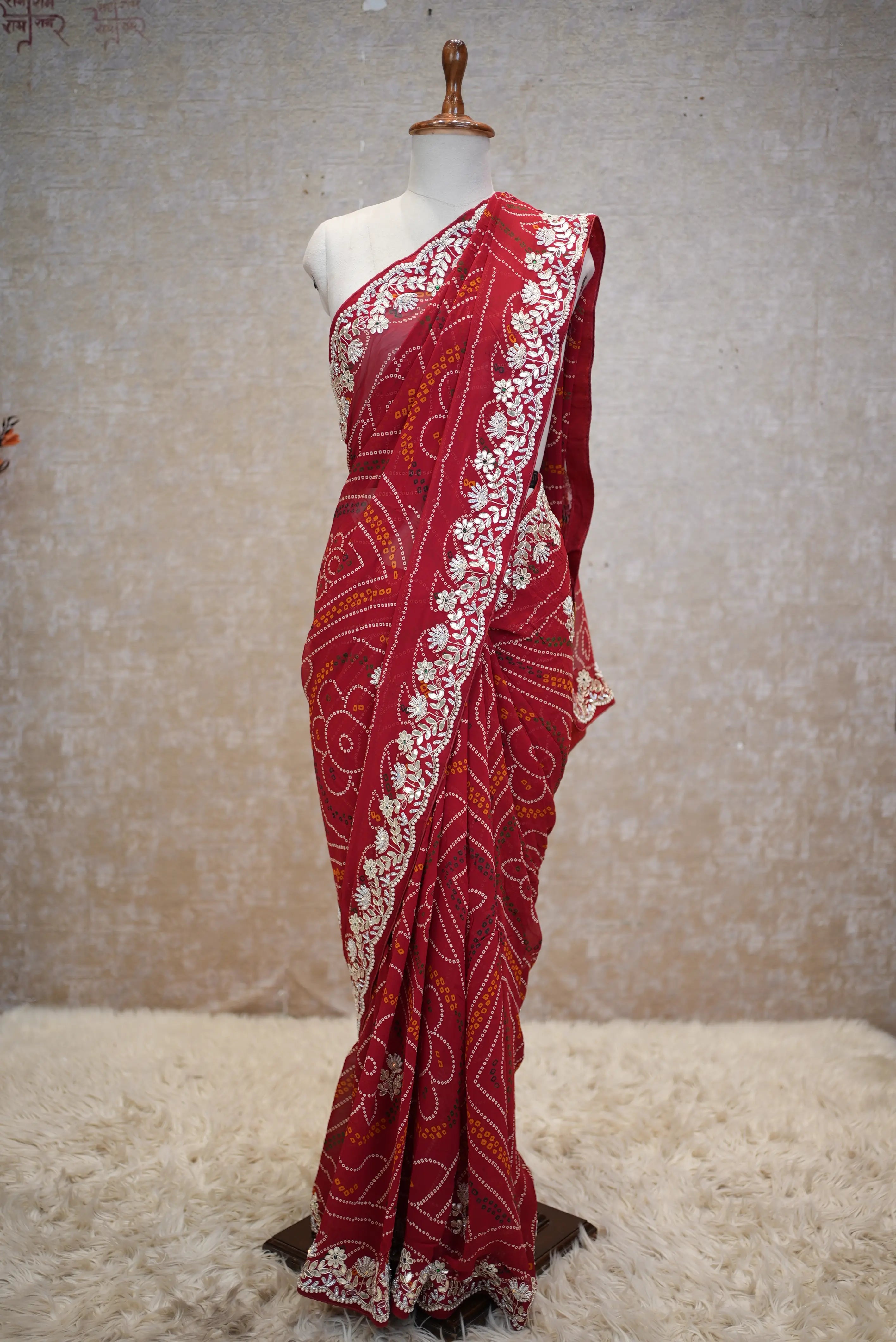 Red Chunri Saree with Elegant Embroidery Border – Traditional Festive Wear