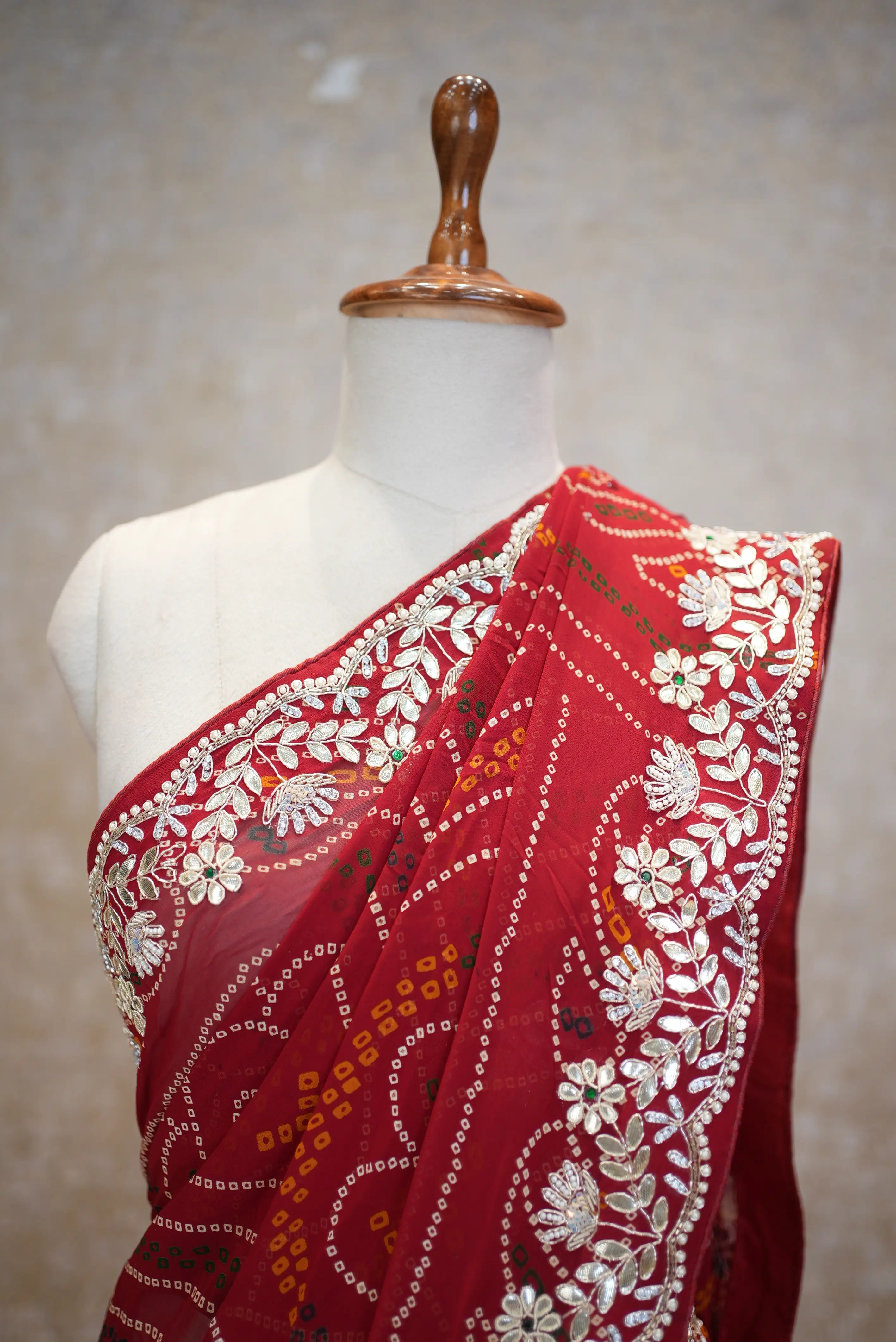 Red Chunri Saree with Elegant Embroidery Border – Traditional Festive Wear