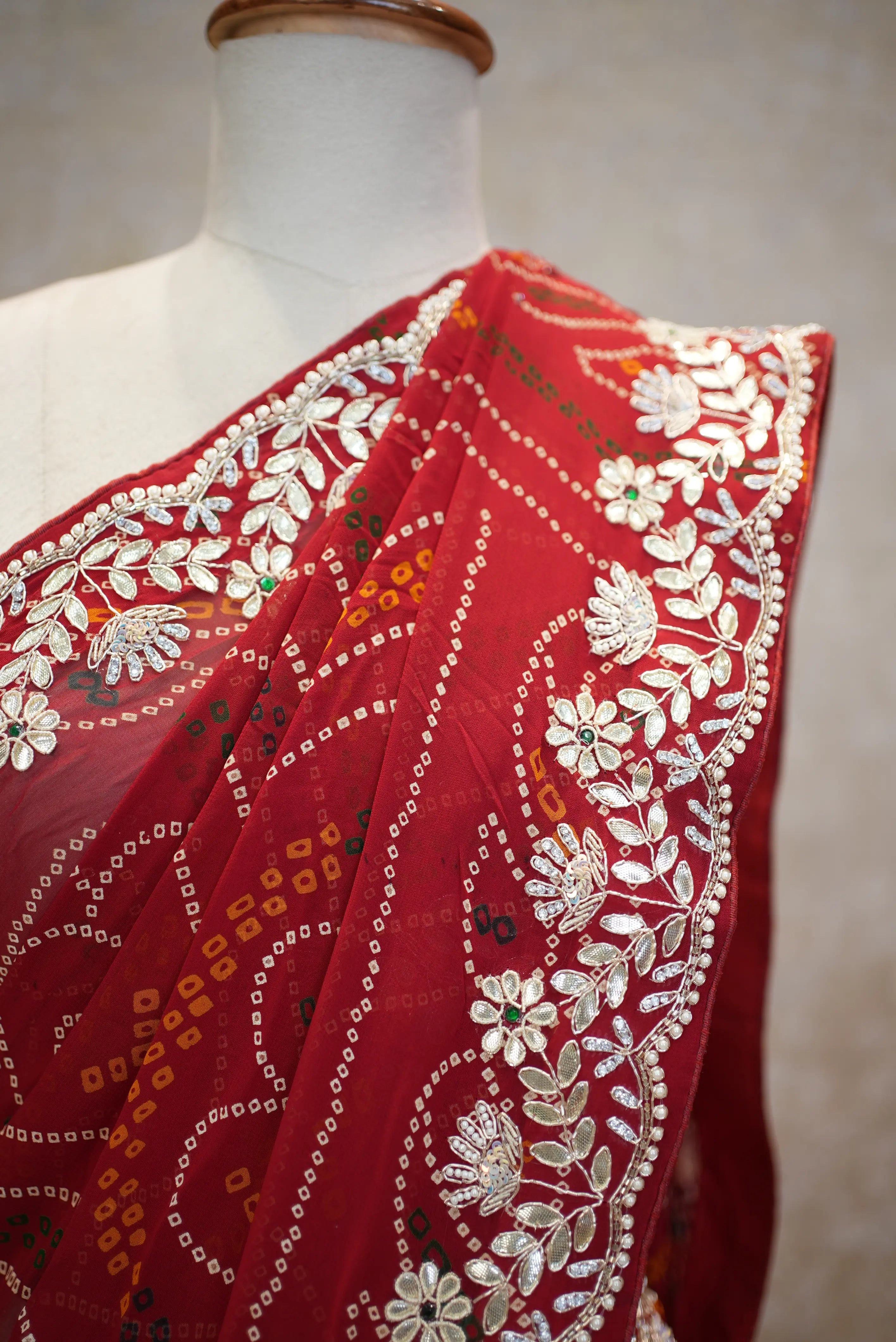 Red Chunri Saree with Elegant Embroidery Border – Traditional Festive Wear