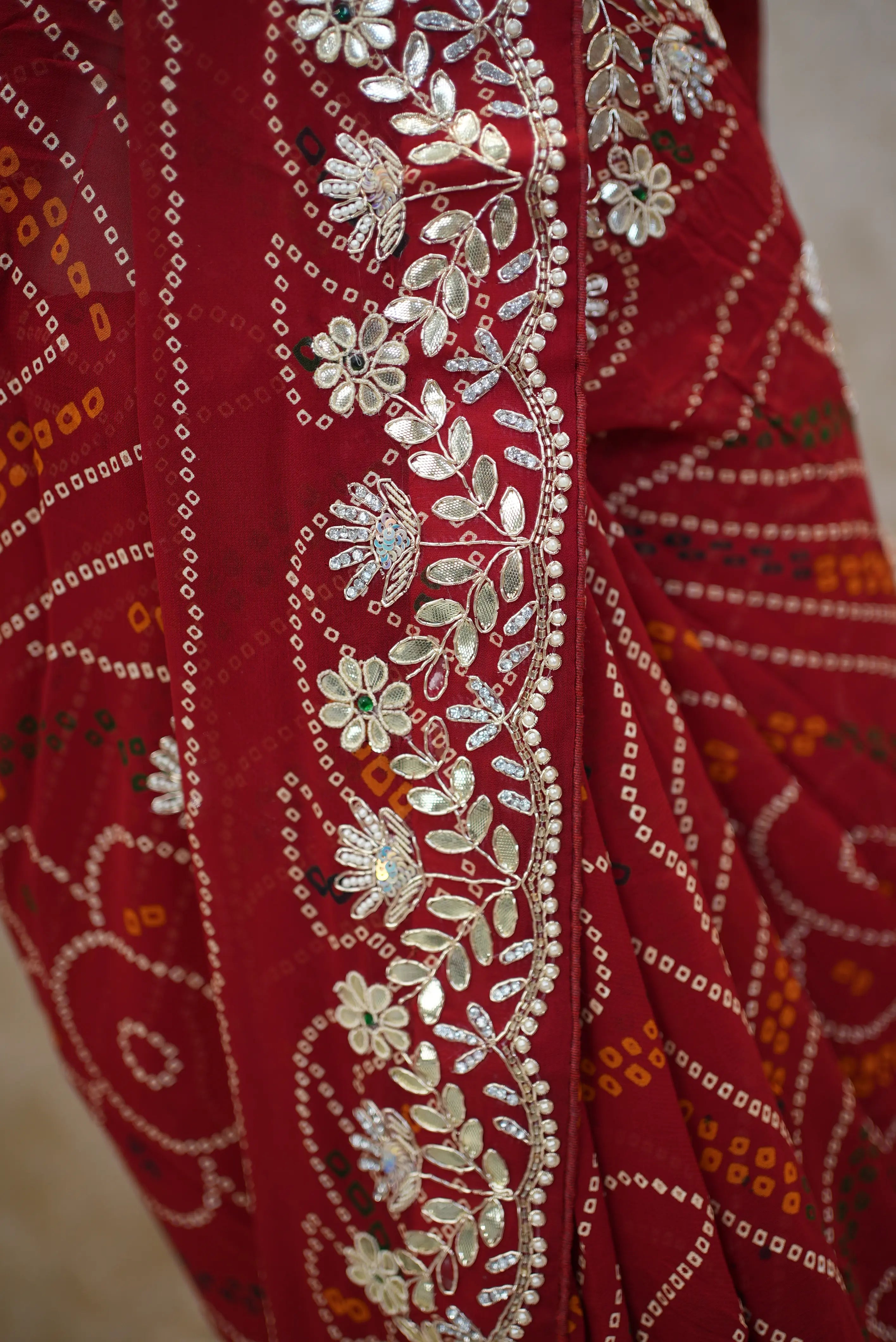 Red Chunri Saree with Elegant Embroidery Border – Traditional Festive Wear
