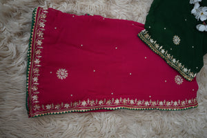 RED COLOUR SPECIAL HANDWORK SAREE WITH ZARDOSI WORK ON GEORGETTE FABRIC (WITH BLOUSE) ##SR575