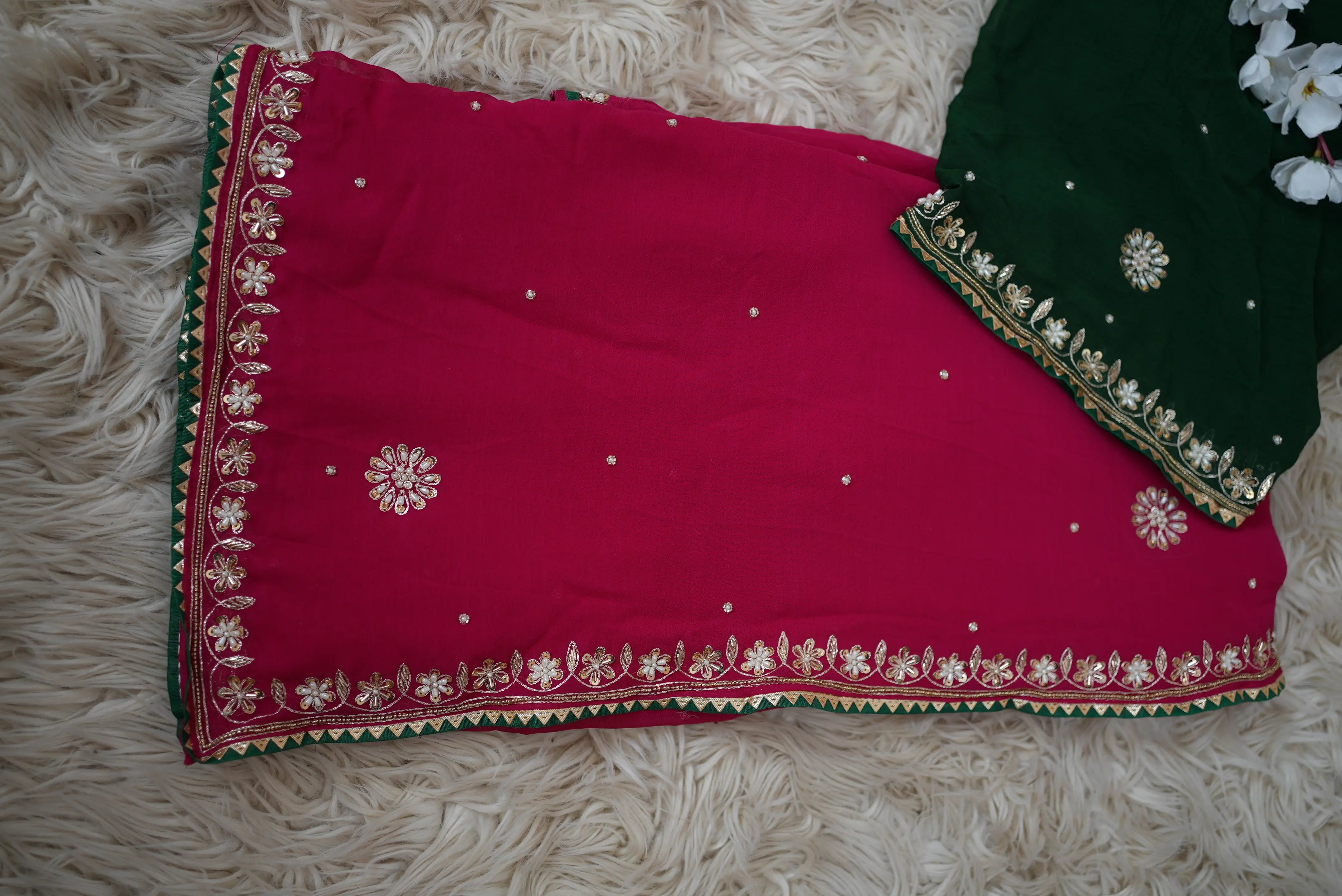 Red Georgette Saree with Zardosi Handwork (With Blouse)