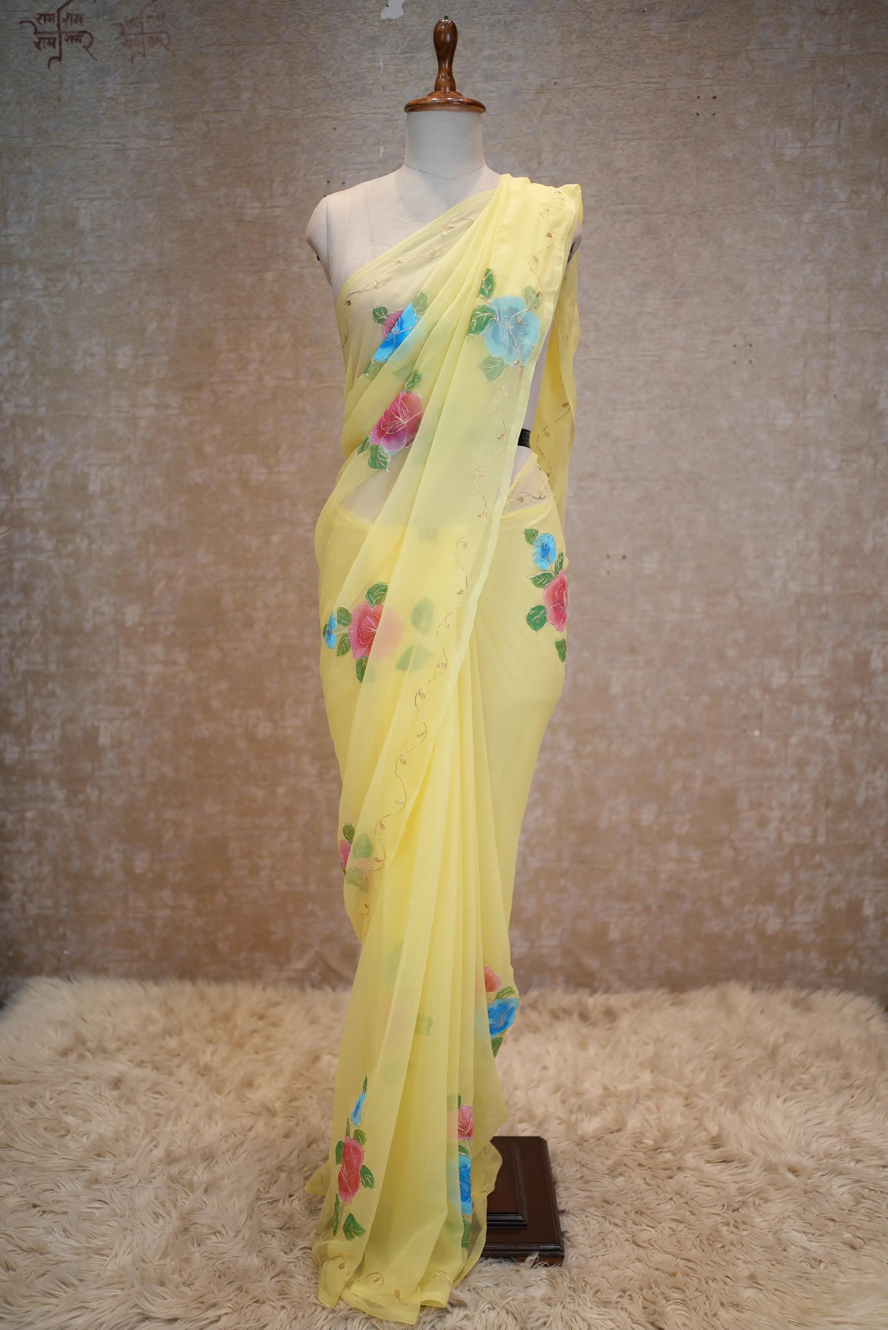 Summer Special Brush Print Design Pita Work Saree