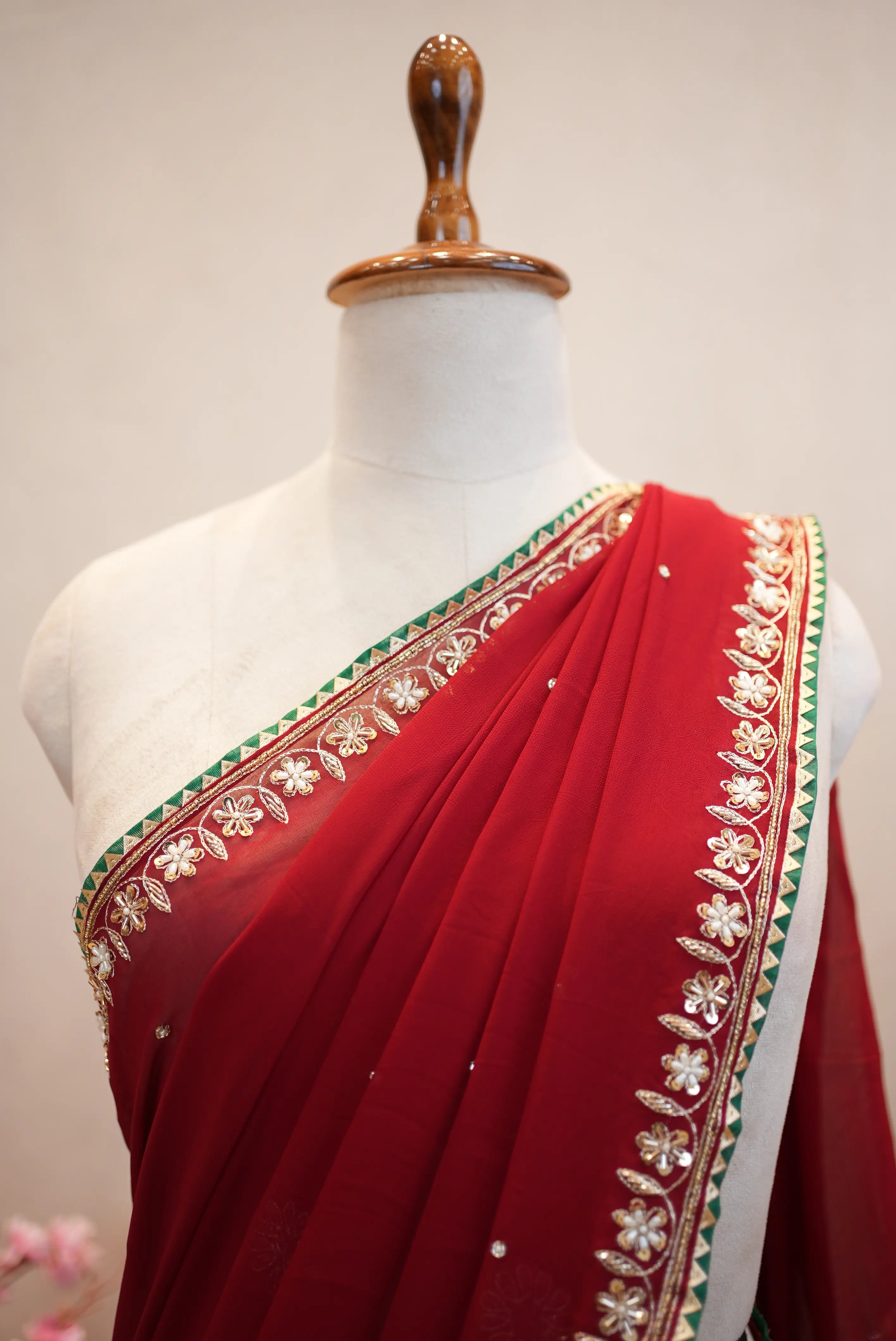 Red Georgette Saree with Zardosi Handwork (With Blouse)