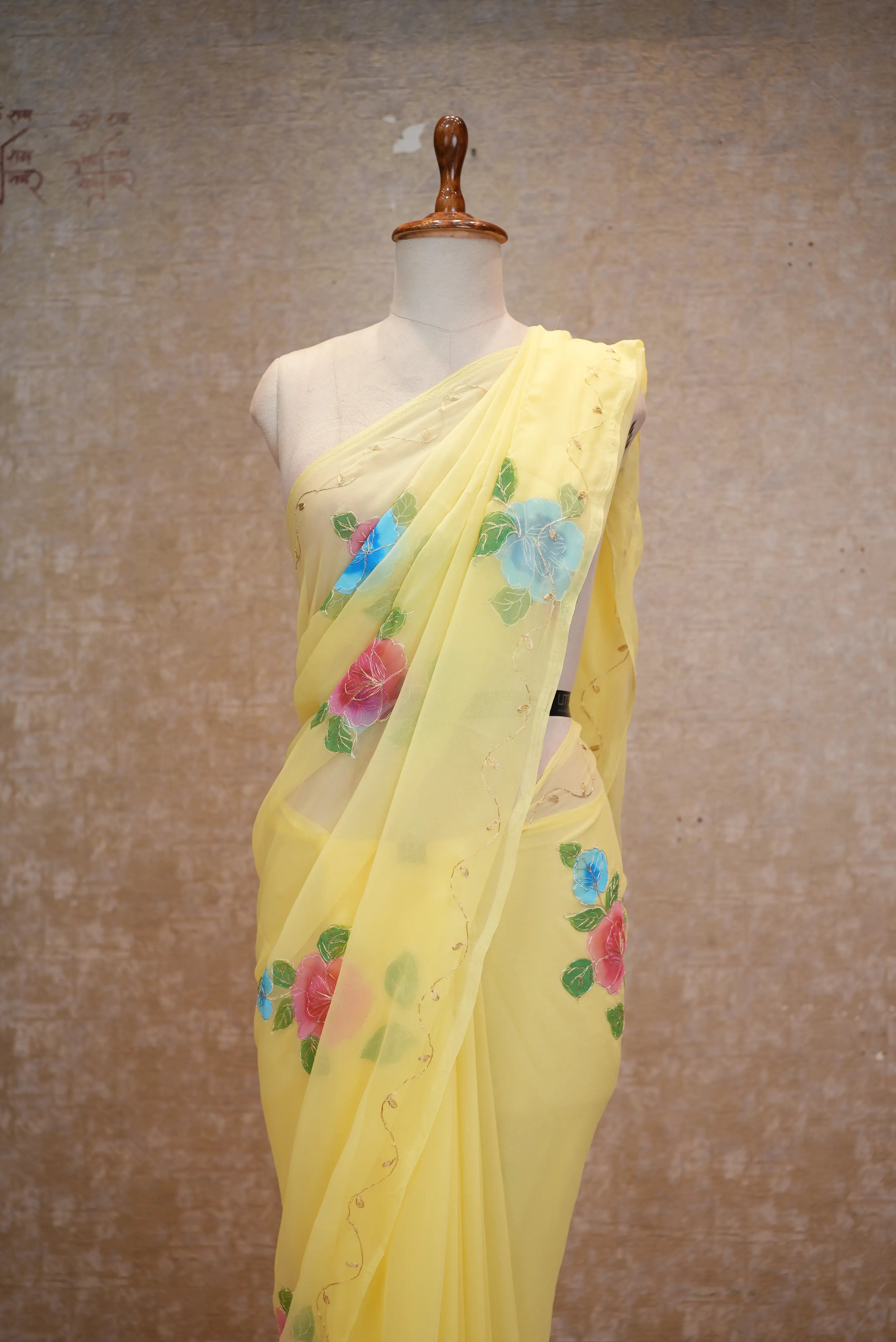 Summer Special Brush Print Design Pita Work Saree