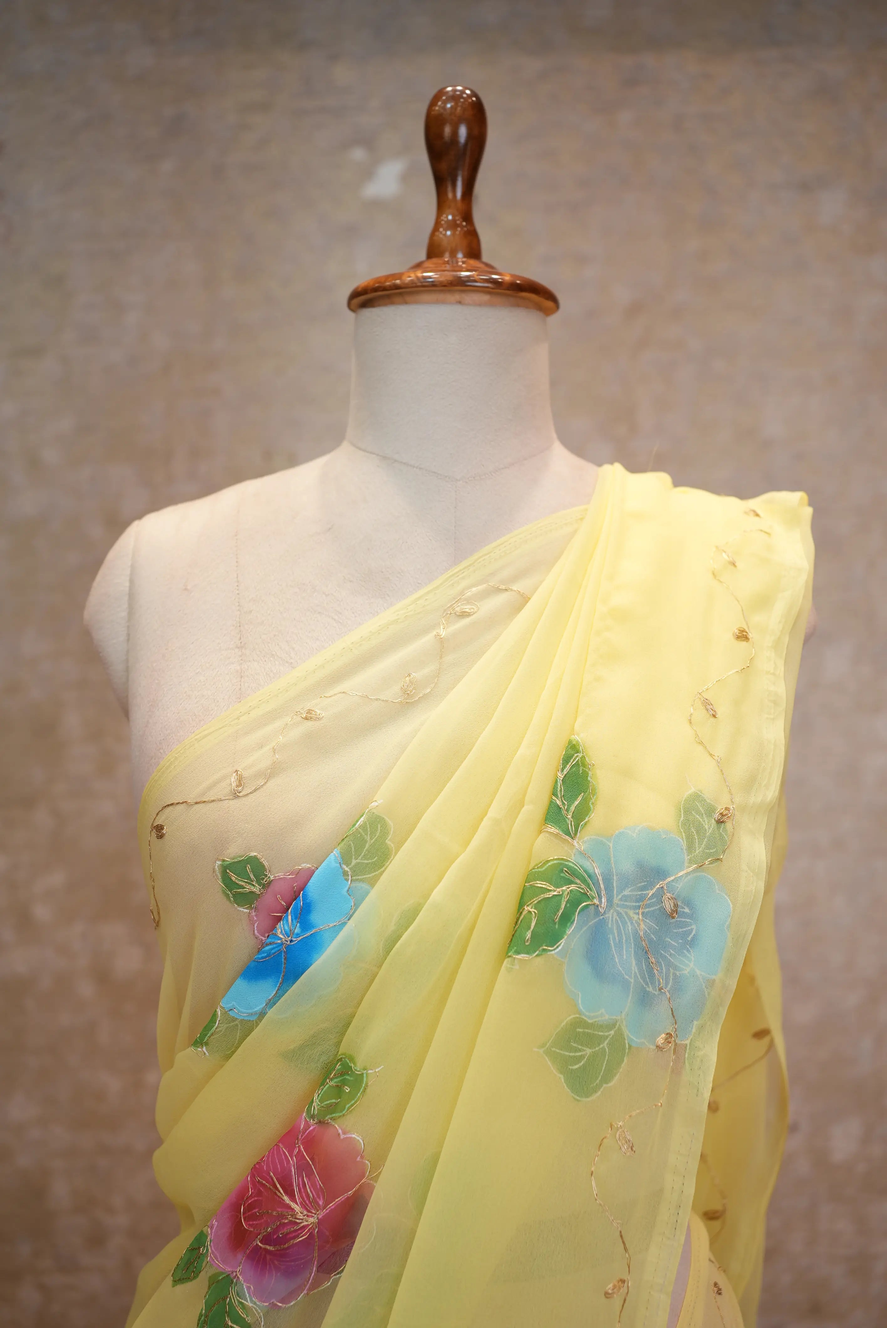 Summer Special Brush Print Design Pita Work Saree