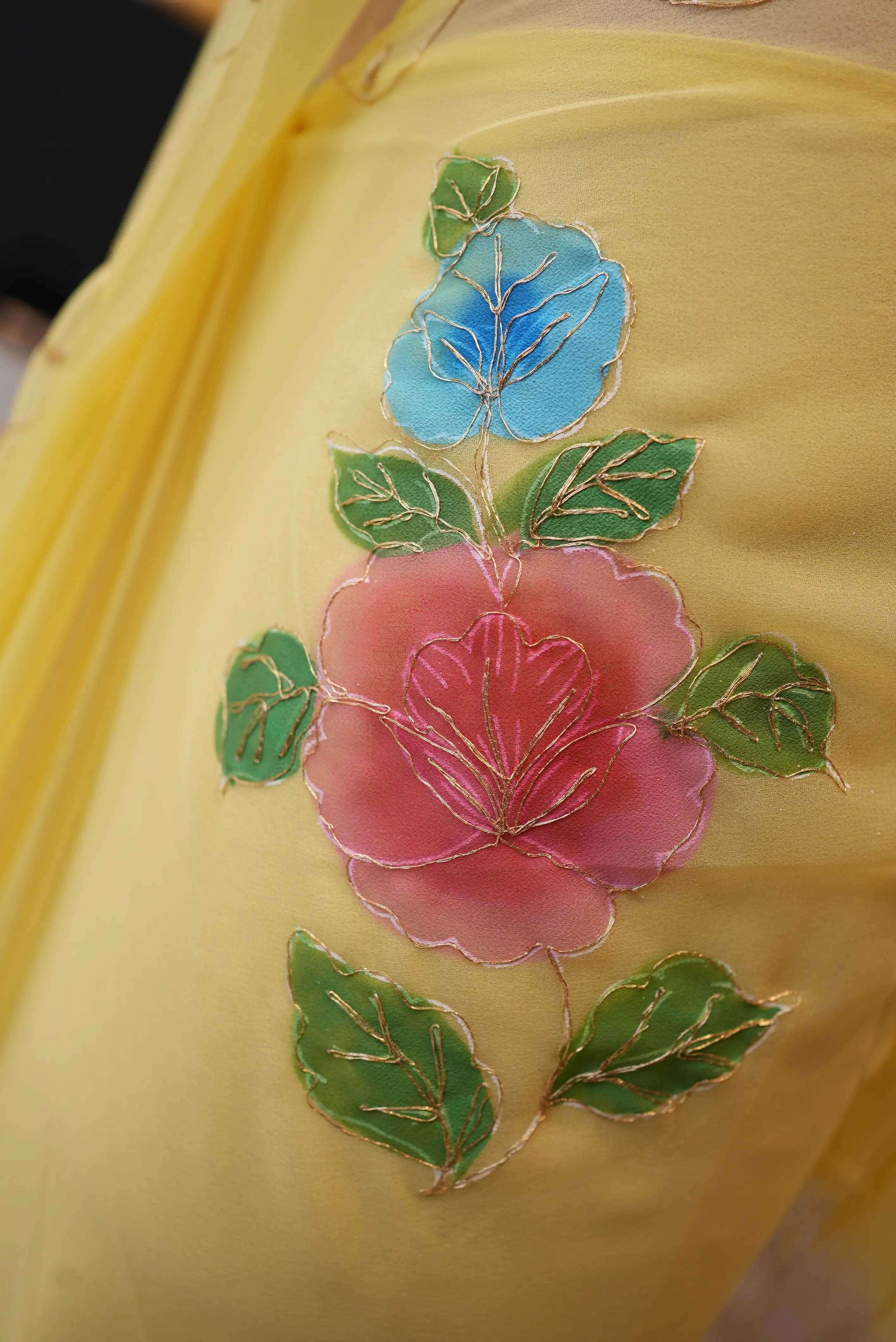 Summer Special Brush Print Design Pita Work Saree
