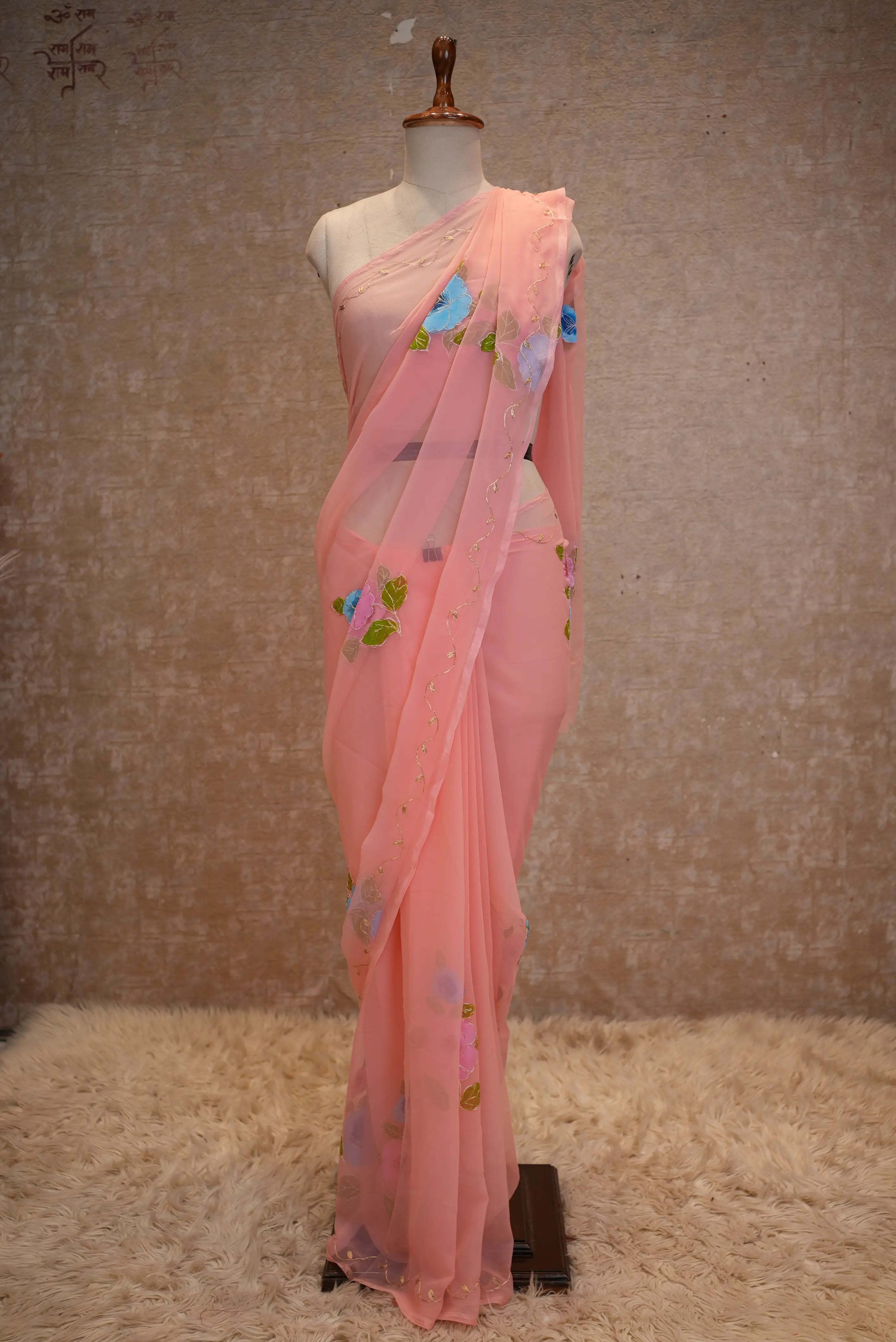 Summer Special Brush Print Design Pita Work Saree