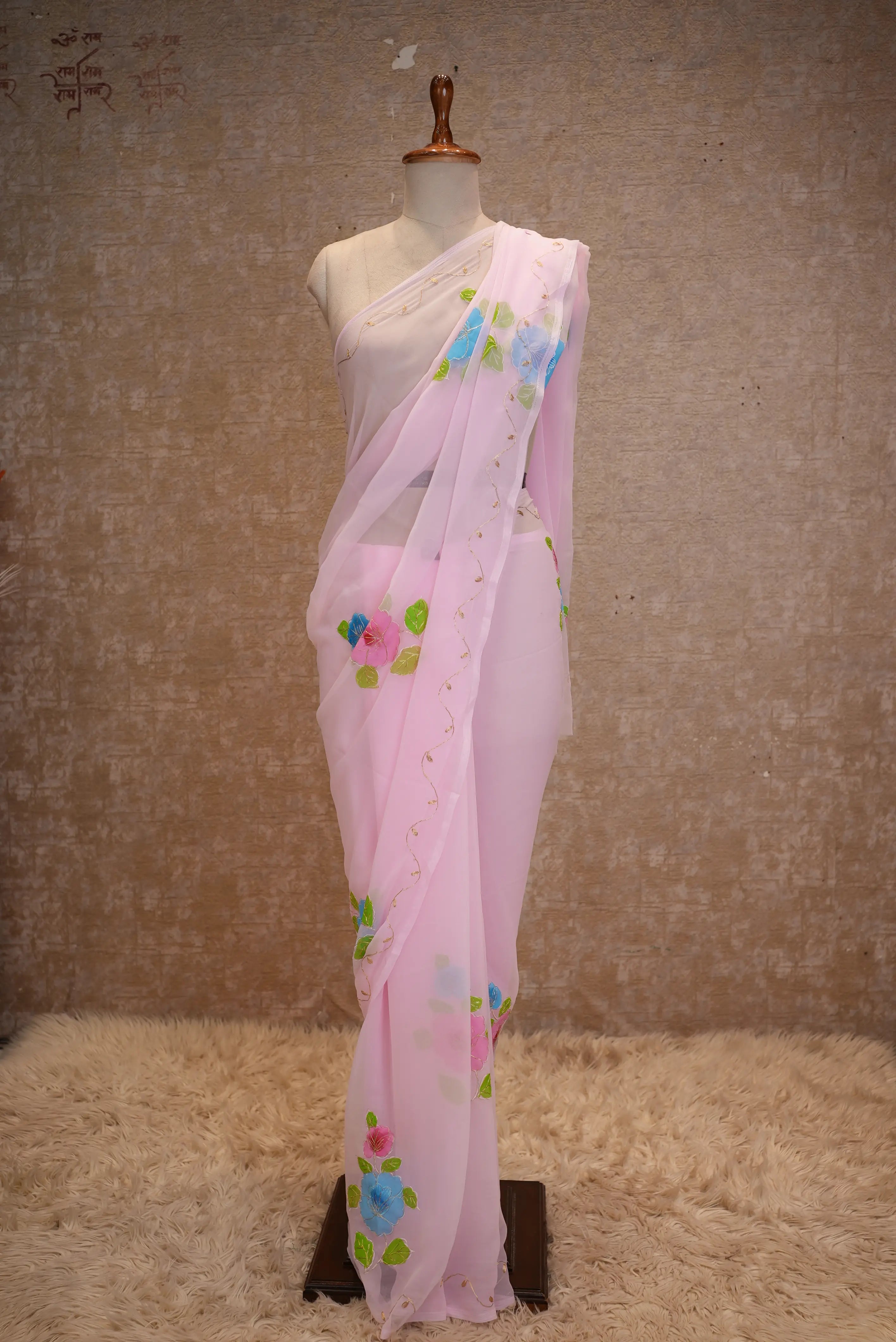 Summer Special Brush Print Design Pita Work Saree
