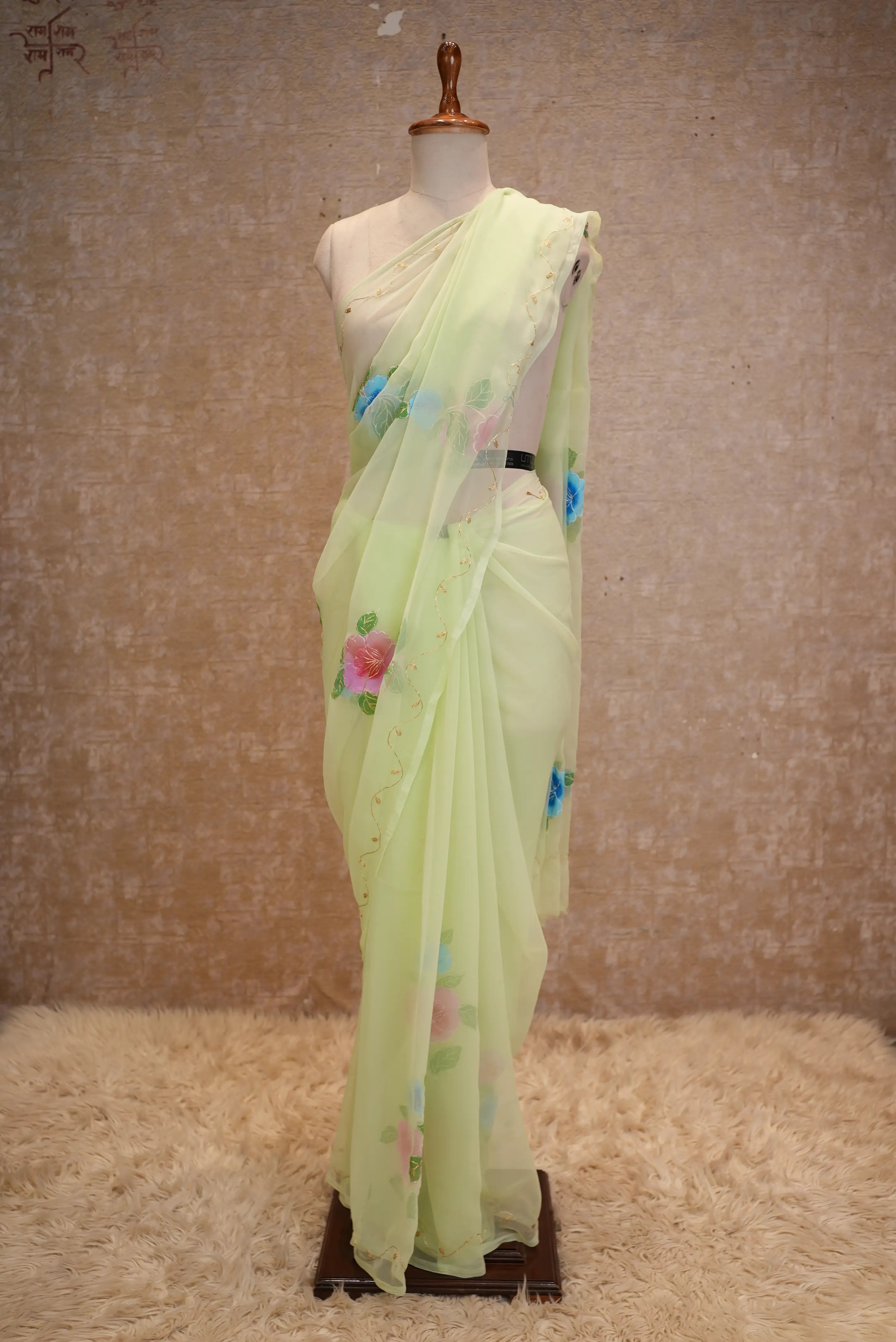 Summer Special Brush Print Design Pita Work Saree