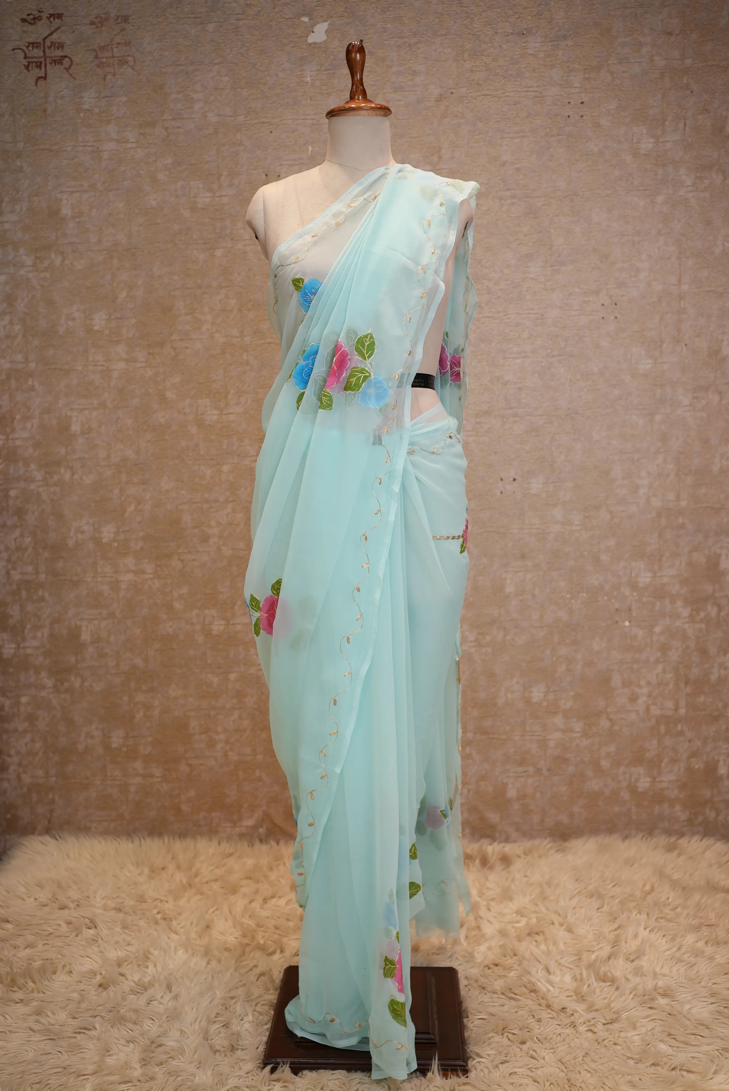 Summer Special Brush Print Design Pita Work Saree