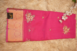 SHIMMER CHIFFON FABRIC SAREE WITH HEAVY ZARI BORDER & SEQUENCE WORK BUTA (WITH BLOUSE)  ##SR559