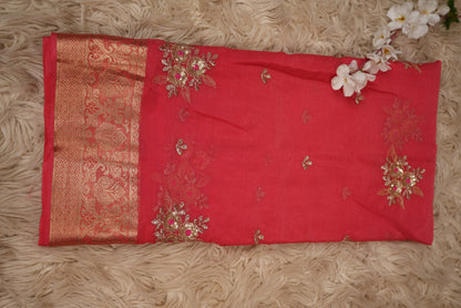 SHIMMER CHIFFON FABRIC SAREE WITH HEAVY ZARI BORDER & SEQUENCE WORK BUTA (WITH BLOUSE)  ##SR559