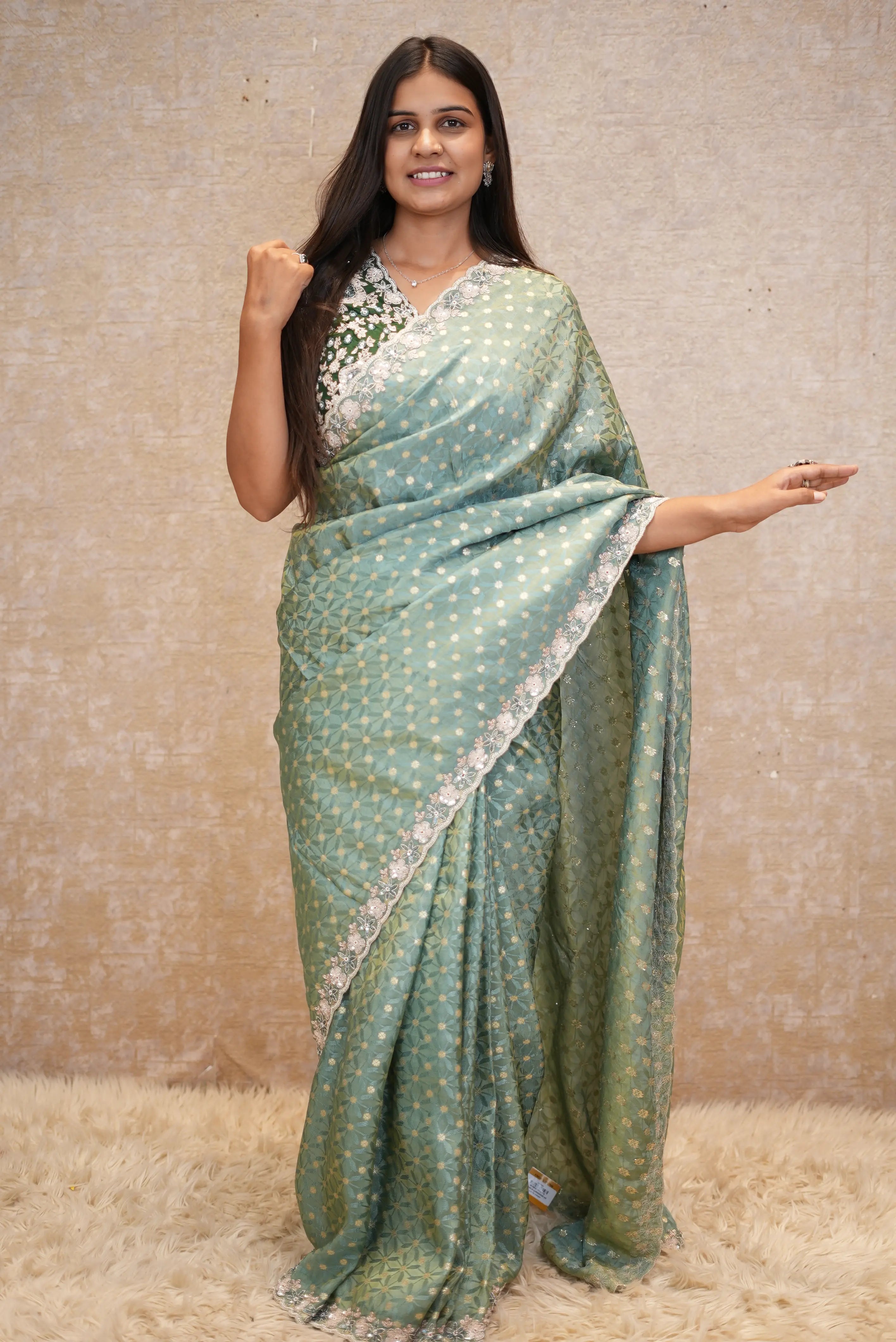 Stitched Blouse Saree with Kolkata Handwork