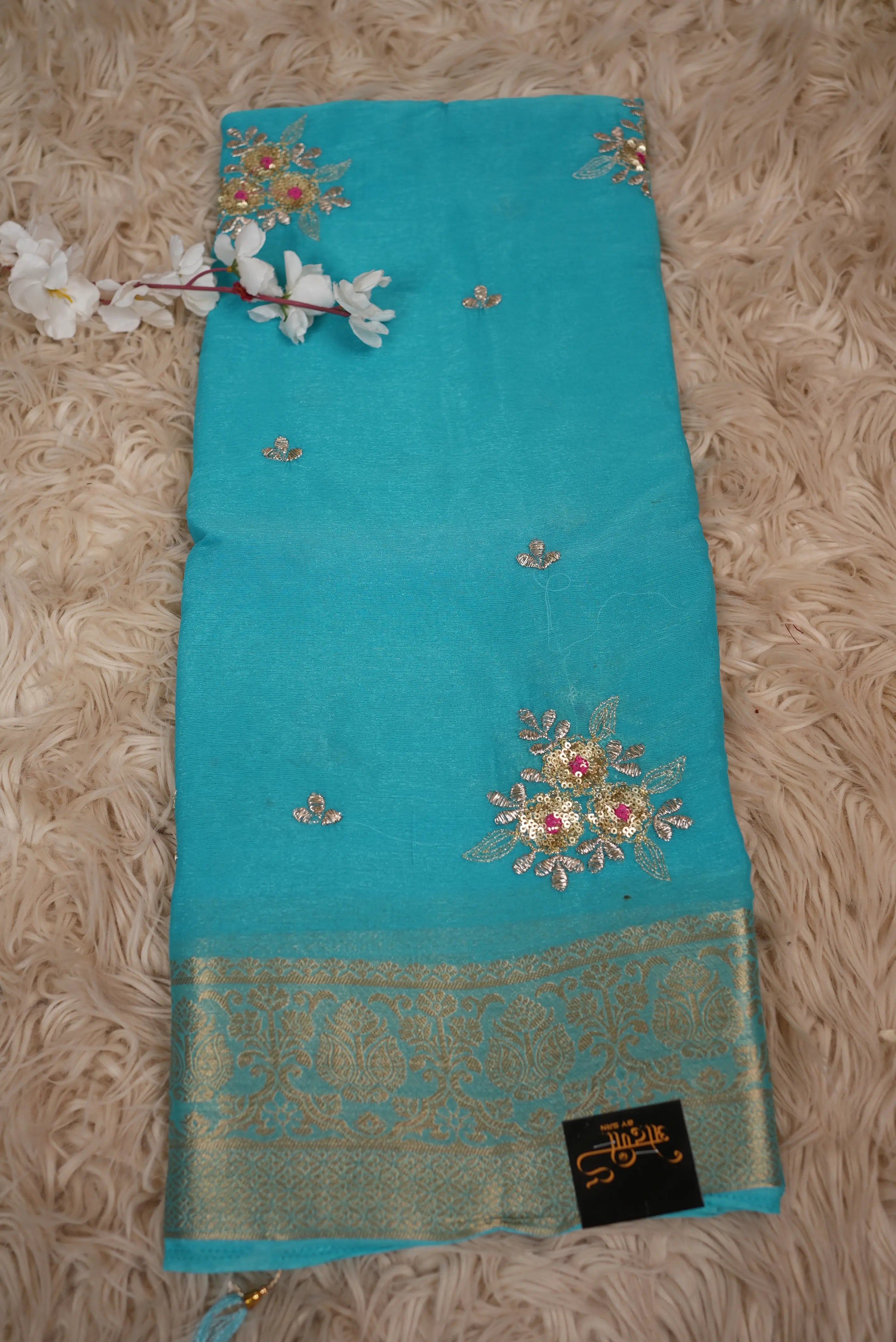 Shimmer Chiffon Saree with Zari Border & Sequin Work (With Blouse