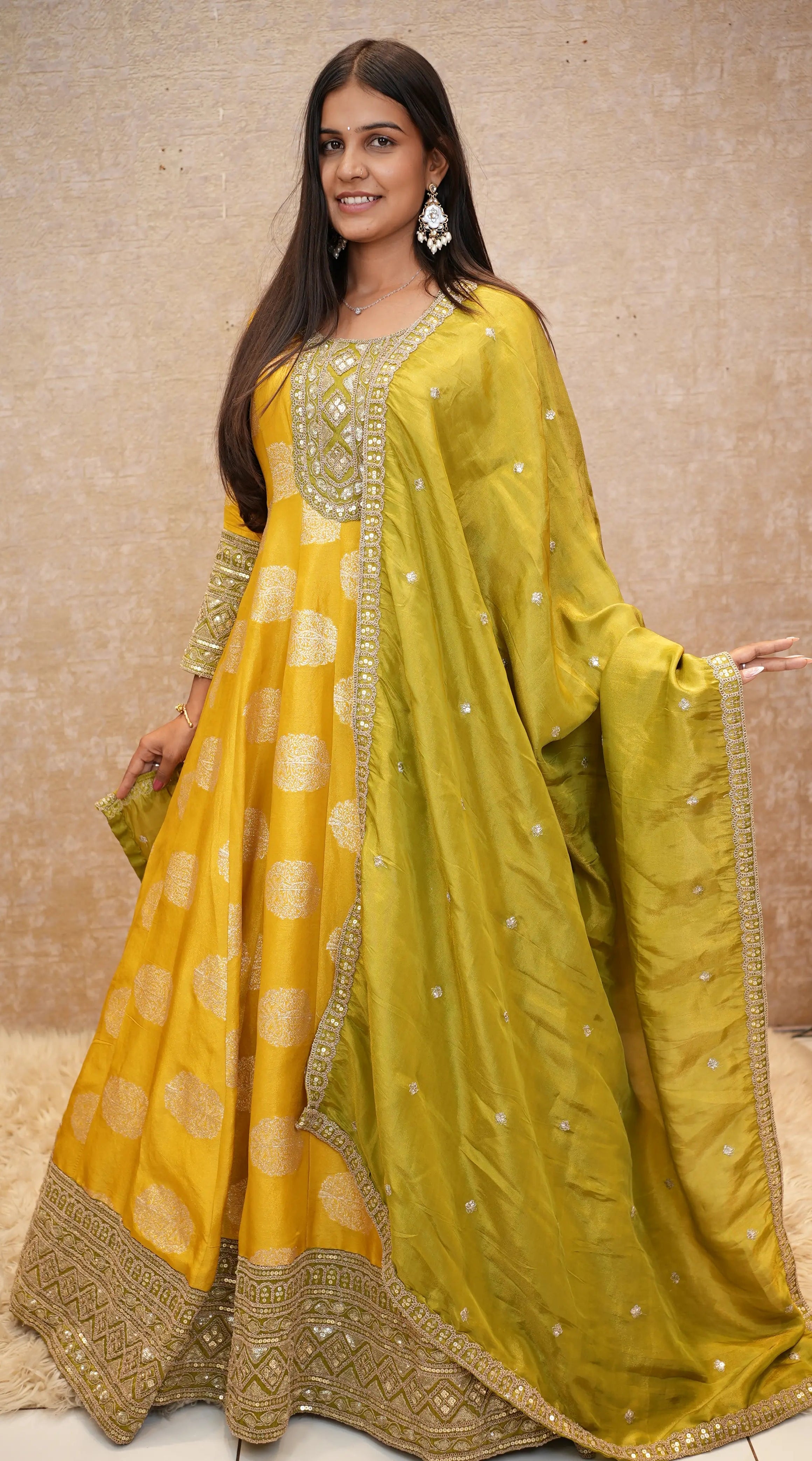 Elegant Yellow Anarkali Suit Set with Embroidered Dupatta for Festive   Odhani By SRN