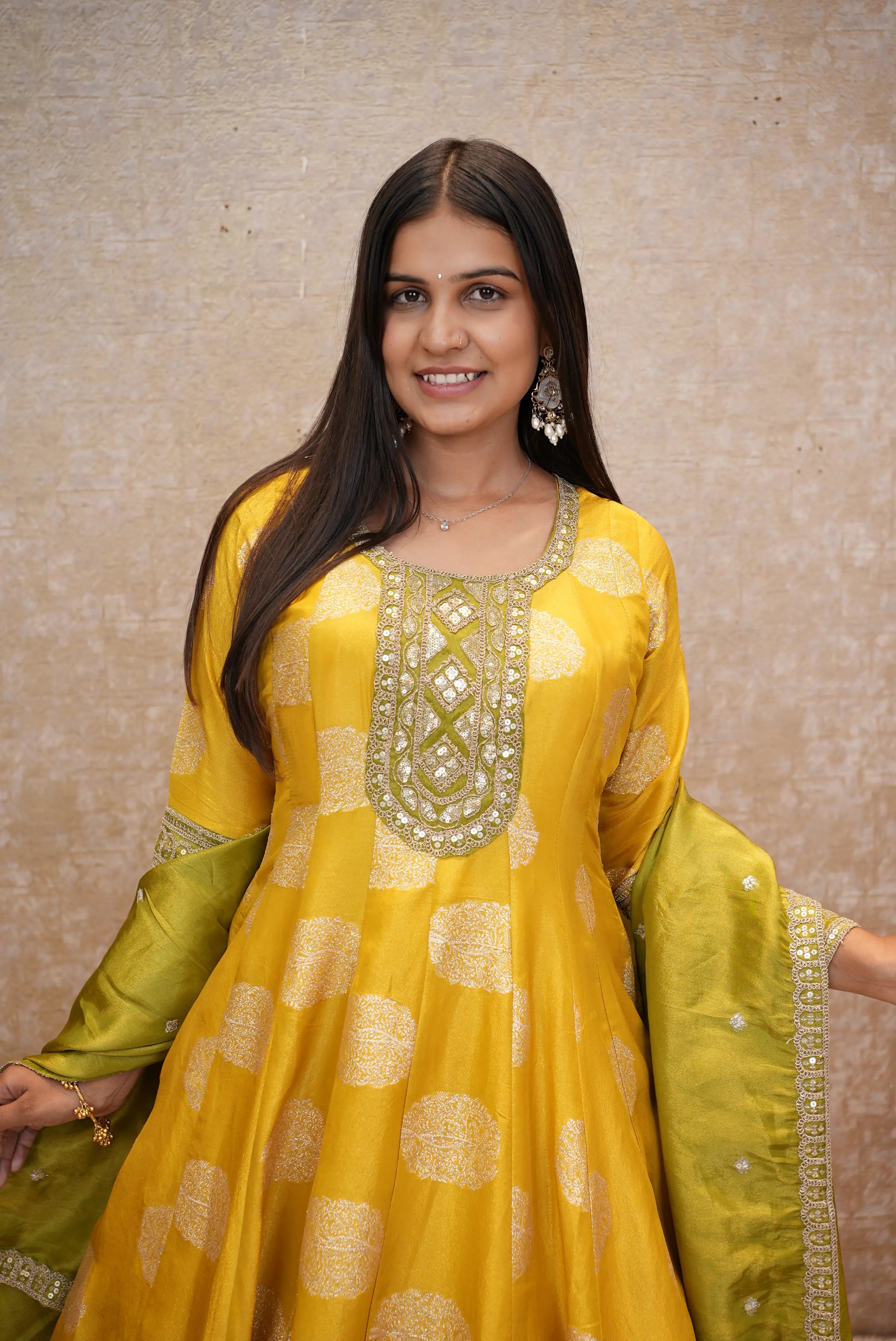 Elegant Yellow Anarkali Suit Set with Embroidered Dupatta for Festive & Wedding Wear
