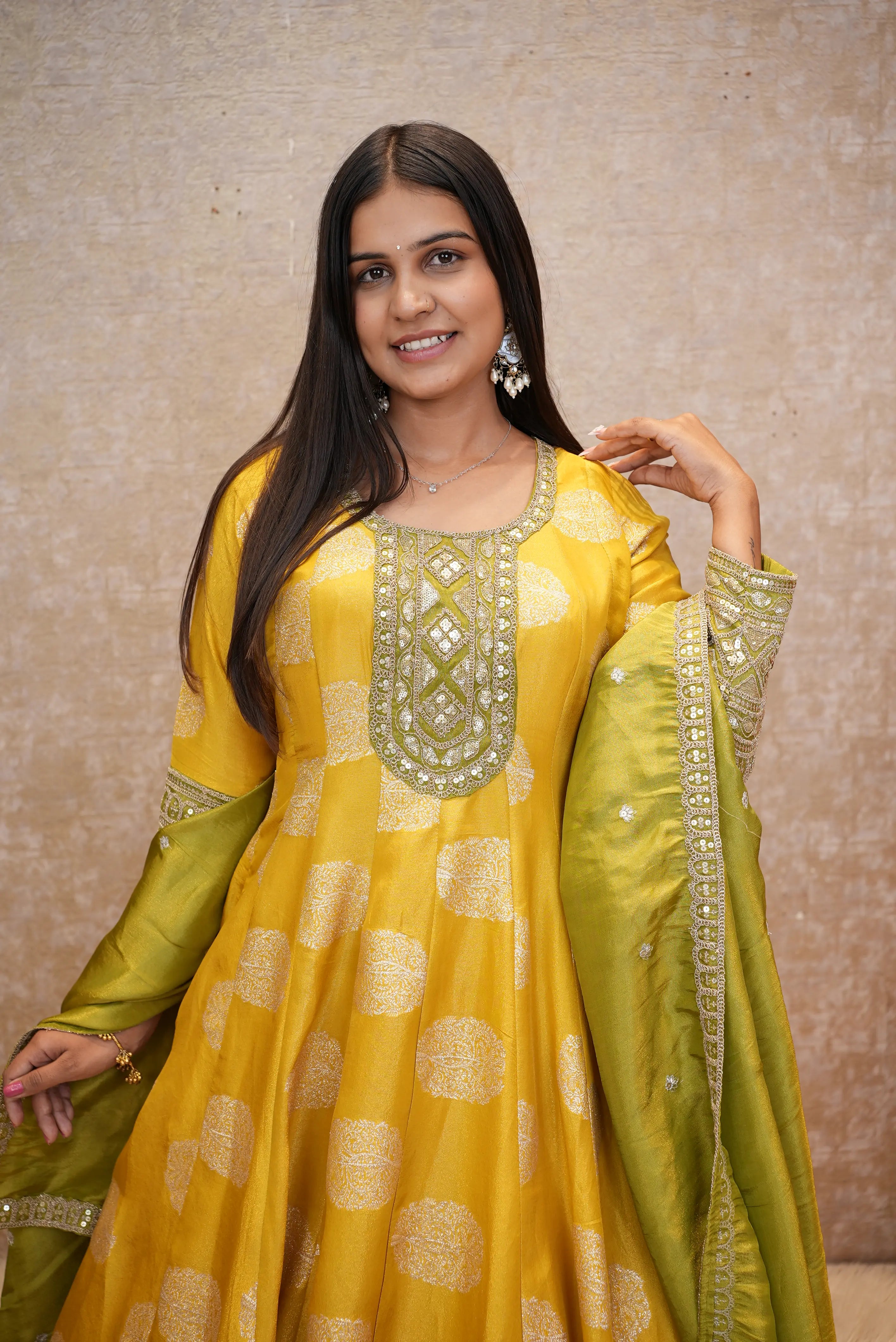 Elegant Yellow Anarkali Suit Set with Embroidered Dupatta for Festive & Wedding Wear