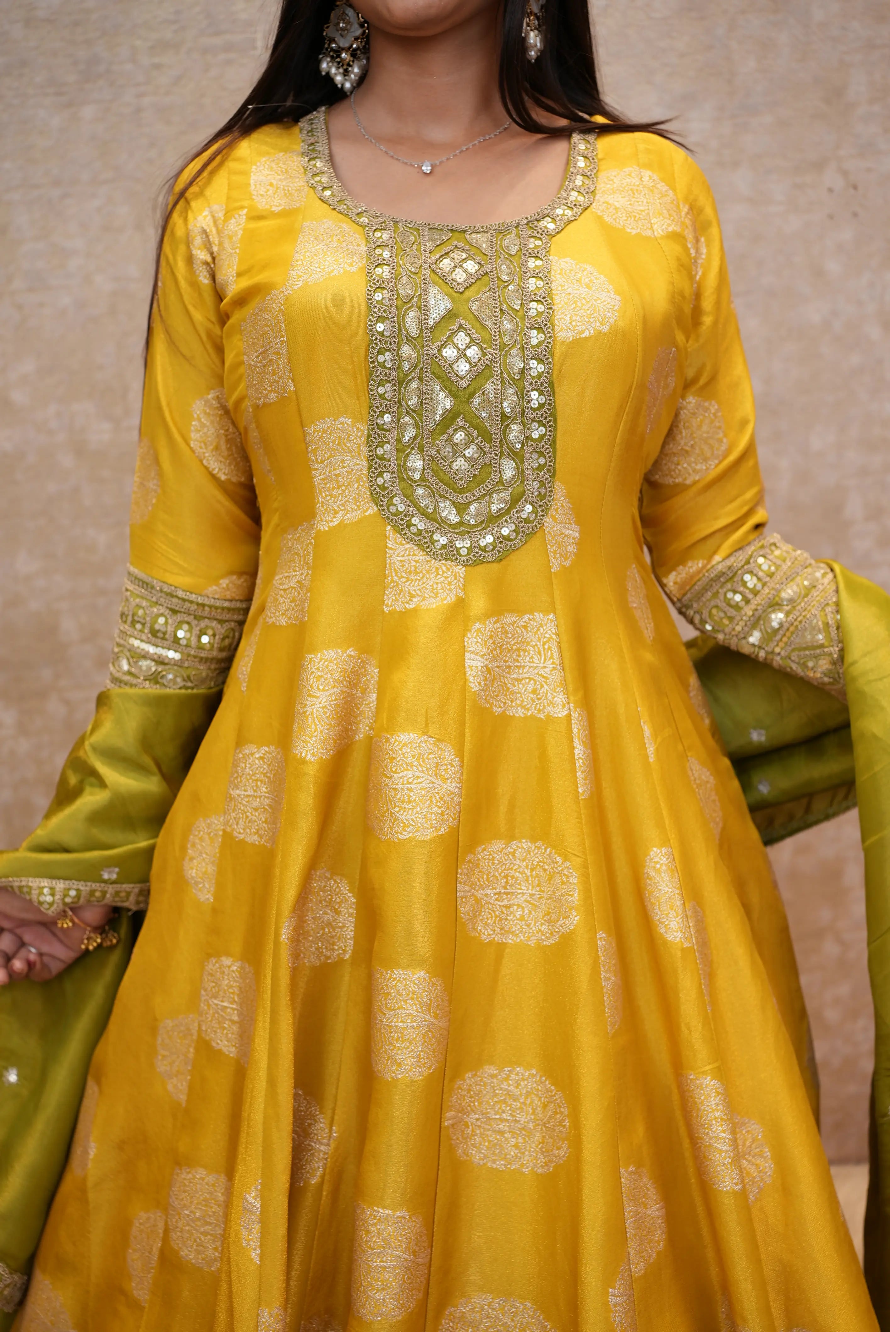 Elegant Yellow Anarkali Suit Set with Embroidered Dupatta for Festive & Wedding Wear