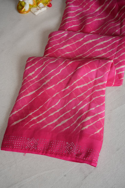 DAILY WEAR LEHRIYA SAREE WITH SIROSKI BORDER ON GEORGETTE FABRIC (WITH BLOUSE)      ##SR0307