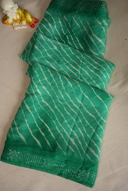 DAILY WEAR LEHRIYA SAREE WITH SIROSKI BORDER ON GEORGETTE FABRIC (WITH BLOUSE)      ##SR0307