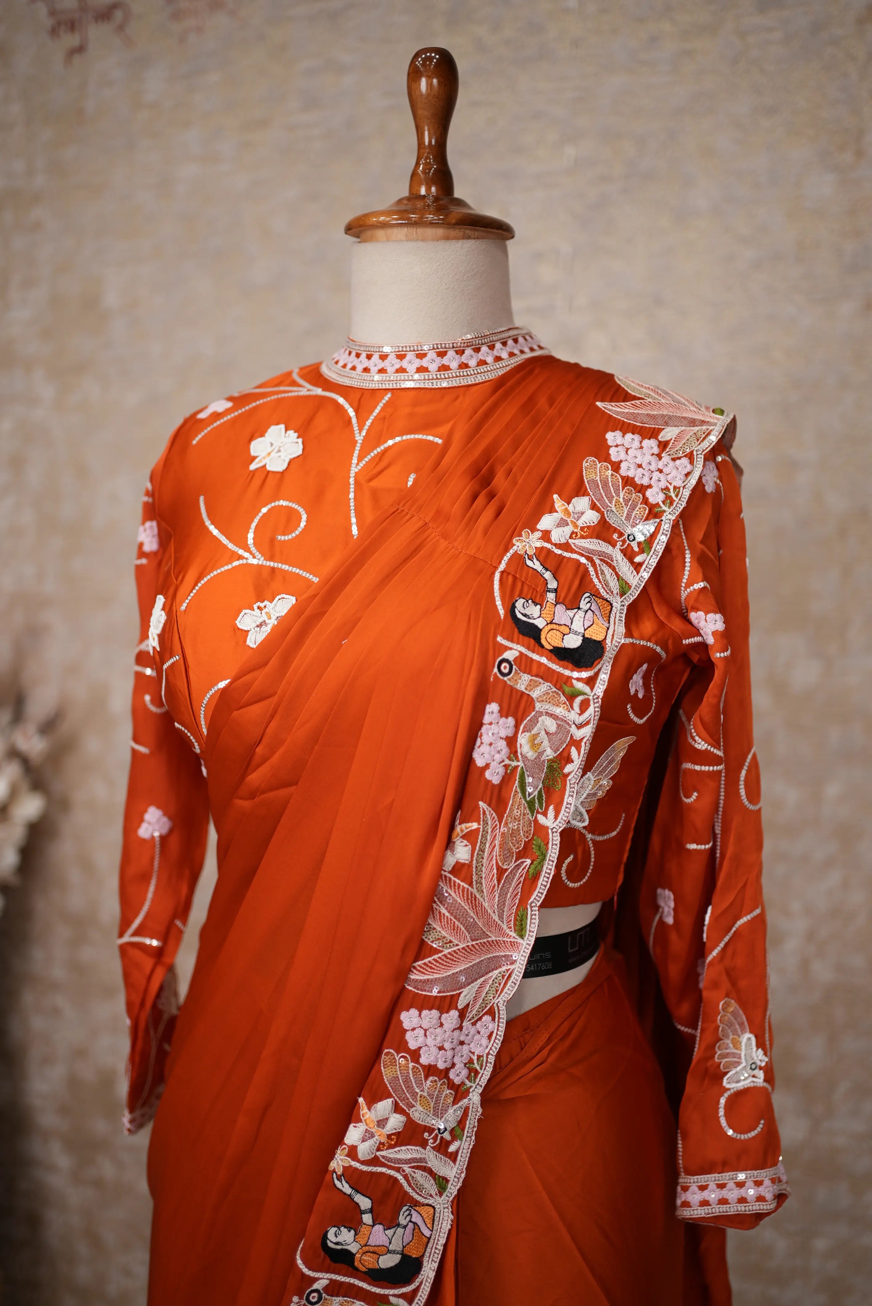 Elegant Rust Orange Embroidered Saree with Designer Blouse for Festive & Wedding Wear