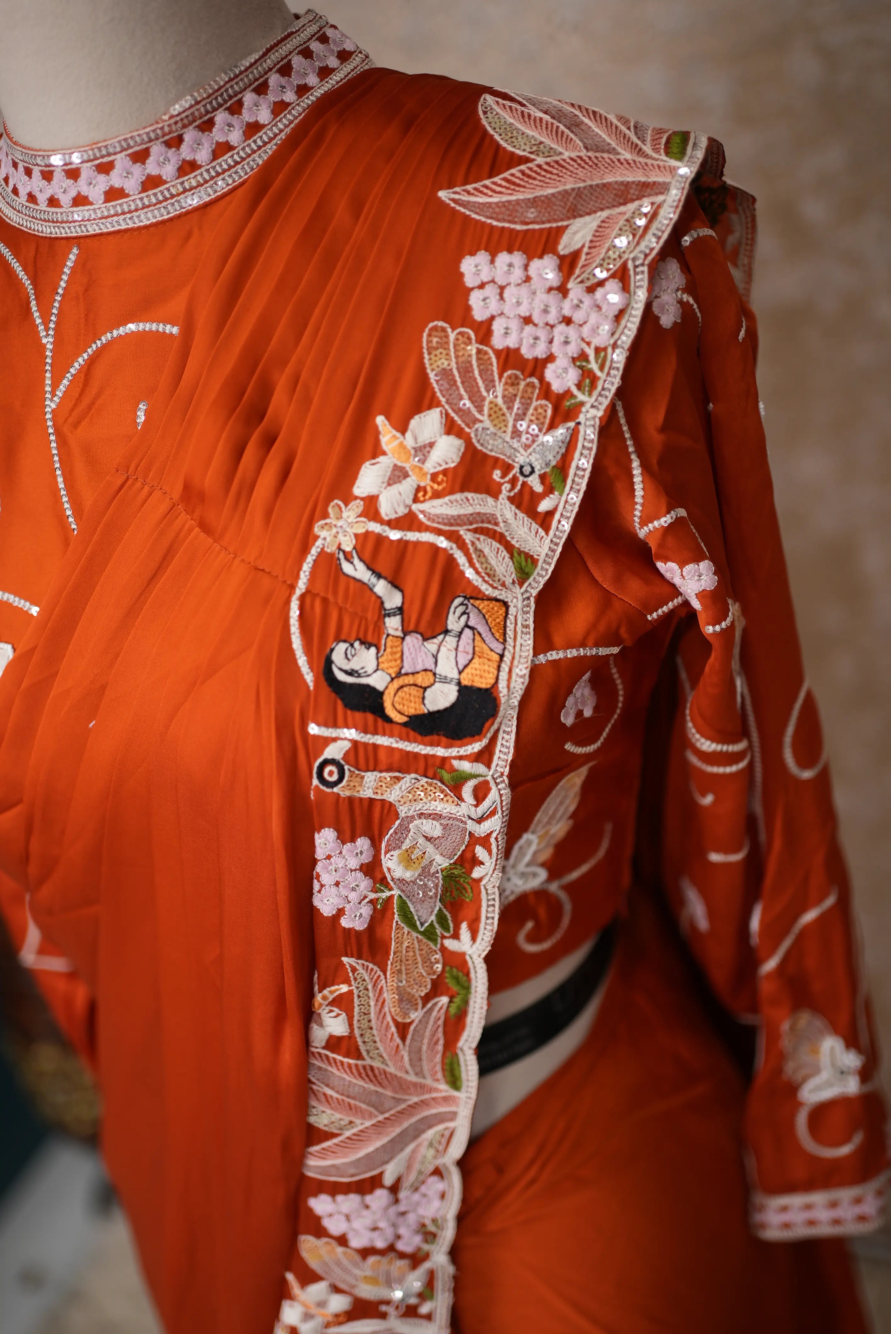Elegant Rust Orange Embroidered Saree with Designer Blouse for Festive & Wedding Wear