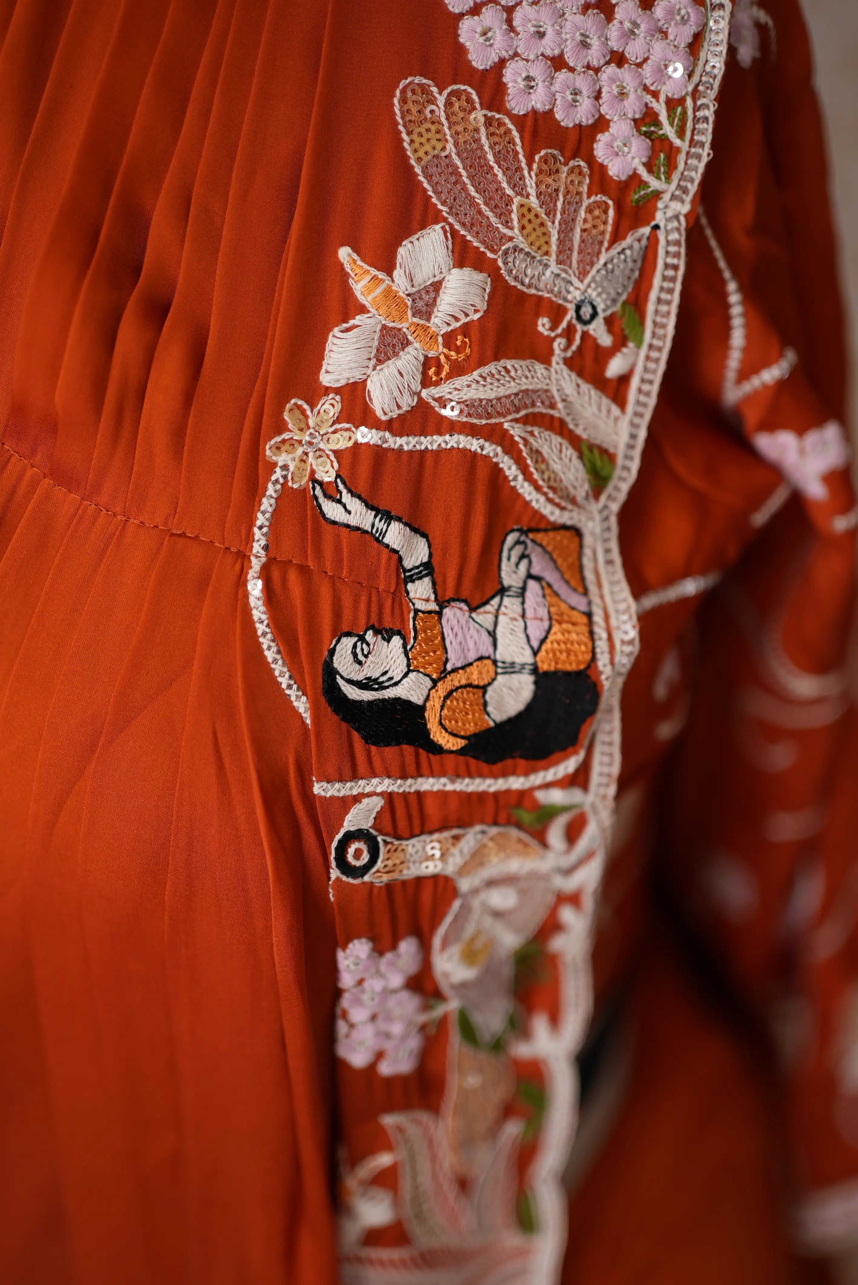 Elegant Rust Orange Embroidered Saree with Designer Blouse for Festive & Wedding Wear