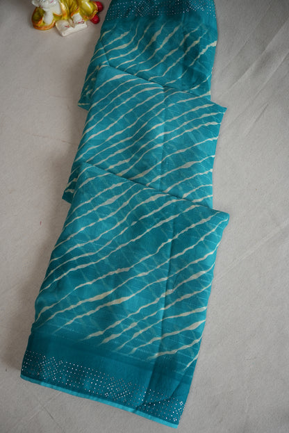 DAILY WEAR LEHRIYA SAREE WITH SIROSKI BORDER ON GEORGETTE FABRIC (WITH BLOUSE)      ##SR0307