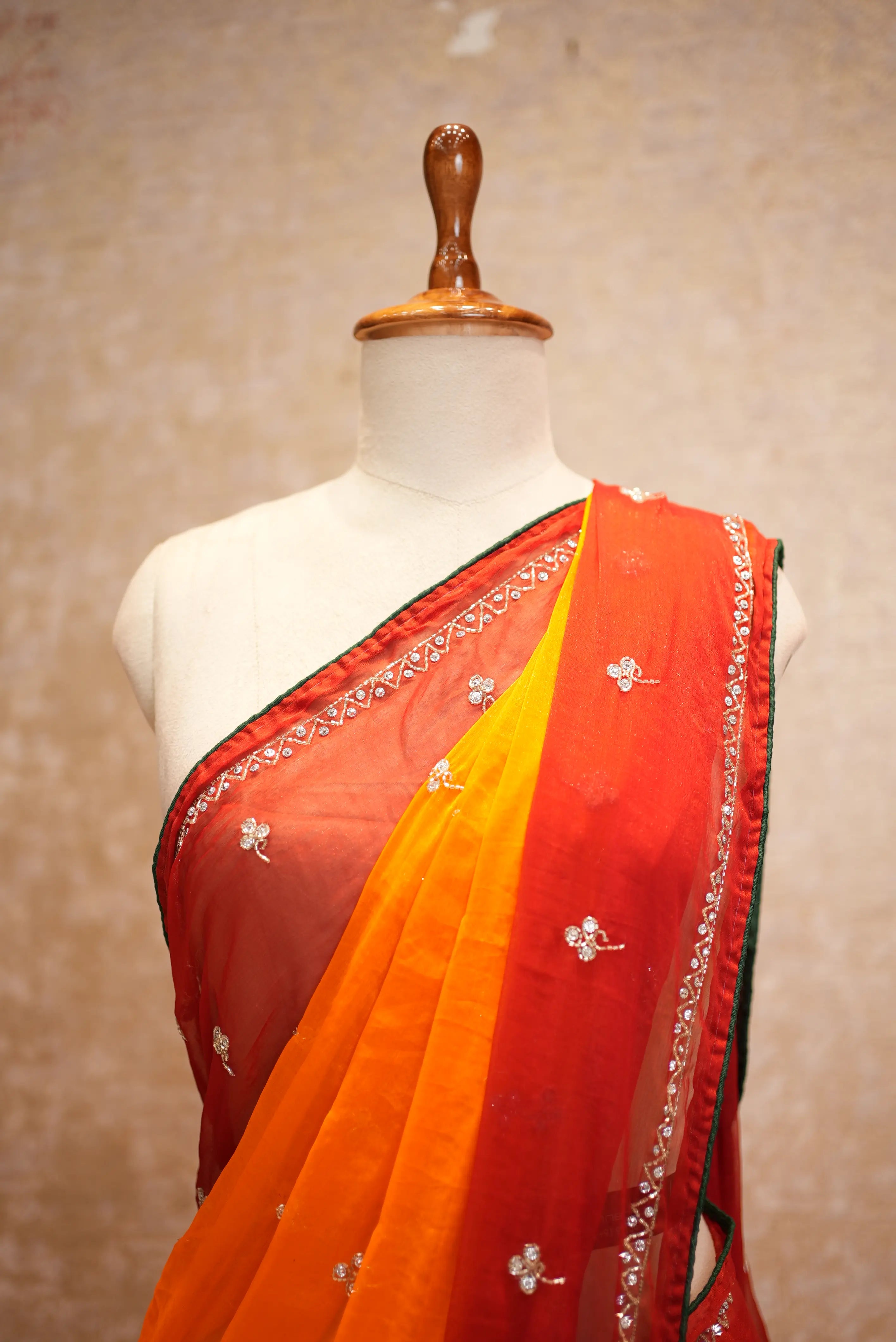 Shimmer Chiffon Fabric Handwork Pila Saree