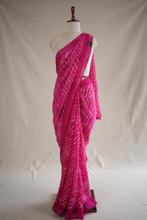 DAILY WEAR LEHRIYA SAREE WITH SIROSKI BORDER ON GEORGETTE FABRIC (WITH BLOUSE)      ##SR0307