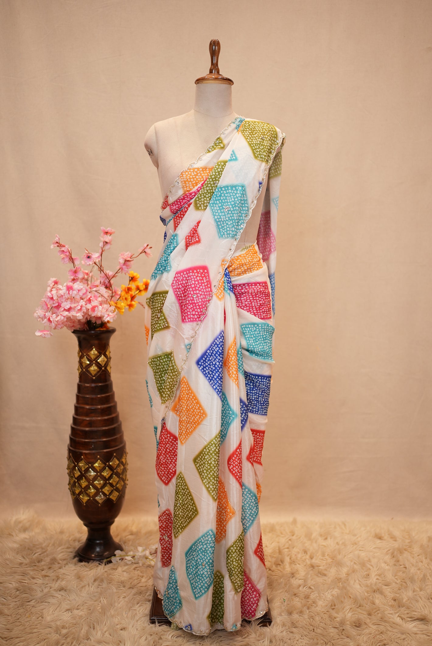 CARNIVAL FUNCTION SPECIAL MULTI COLOUR SAREE WITH CUTDANA HANDWORK (WITH MULTICOLOUR BLOUSE)  ##SR580