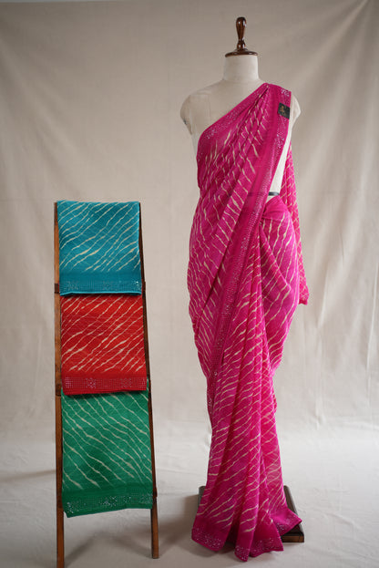 DAILY WEAR LEHRIYA SAREE WITH SIROSKI BORDER ON GEORGETTE FABRIC (WITH BLOUSE)      ##SR0307