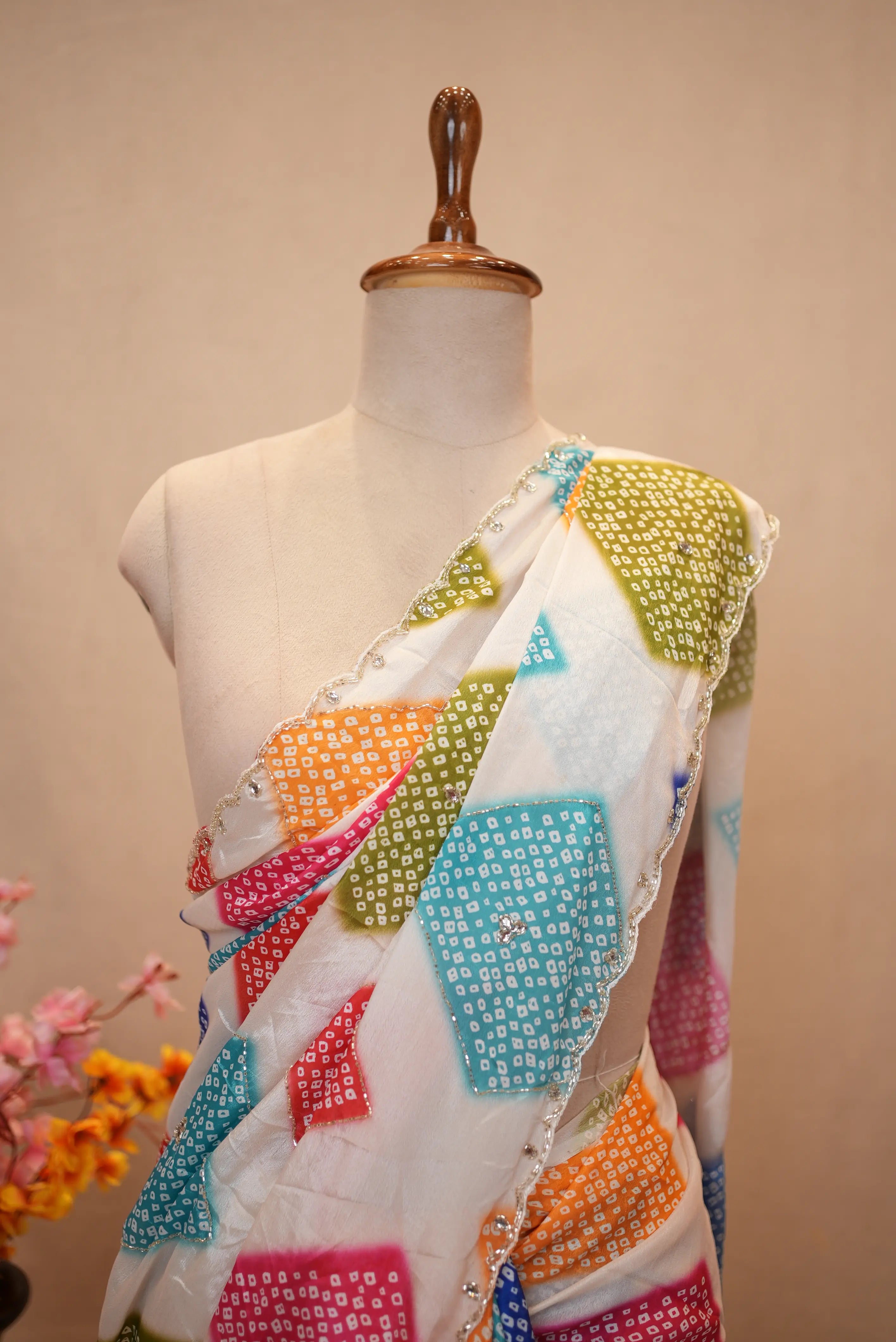 Multicolour Saree with Cutdana Handwork & Blouse