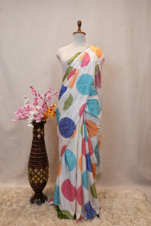 CARNIVAL FUNCTION SPECIAL MULTI COLOUR SAREE WITH CUTDANA HANDWORK (WITH MULTICOLOUR BLOUSE)  ##SR580