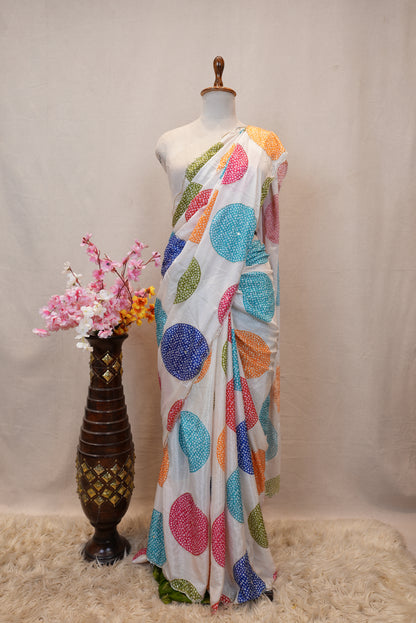 CARNIVAL FUNCTION SPECIAL MULTI COLOUR SAREE WITH CUTDANA HANDWORK (WITH MULTICOLOUR BLOUSE)  ##SR580