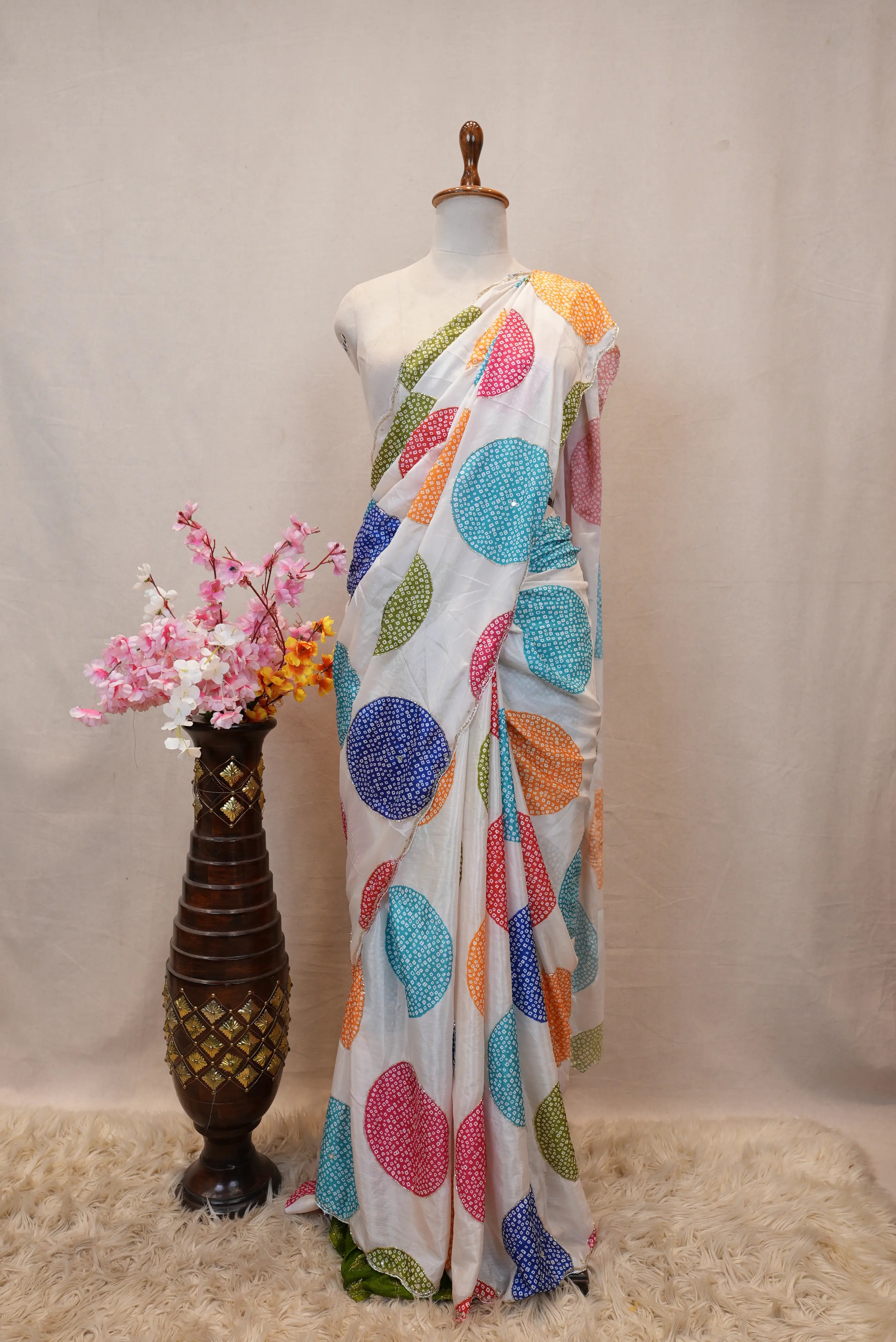 Multicolour Saree with Cutdana Handwork & Blouse