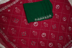 PURE THAKUR JI CHIFFON AARI TARI WORK SAREE WITH SWASTIK DESIGN (WITH BLOUSE) ##SR0300