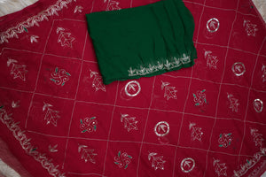 PURE THAKUR JI CHIFFON AARI TARI WORK SAREE WITH SWASTIK DESIGN (WITH BLOUSE) ##SR0300